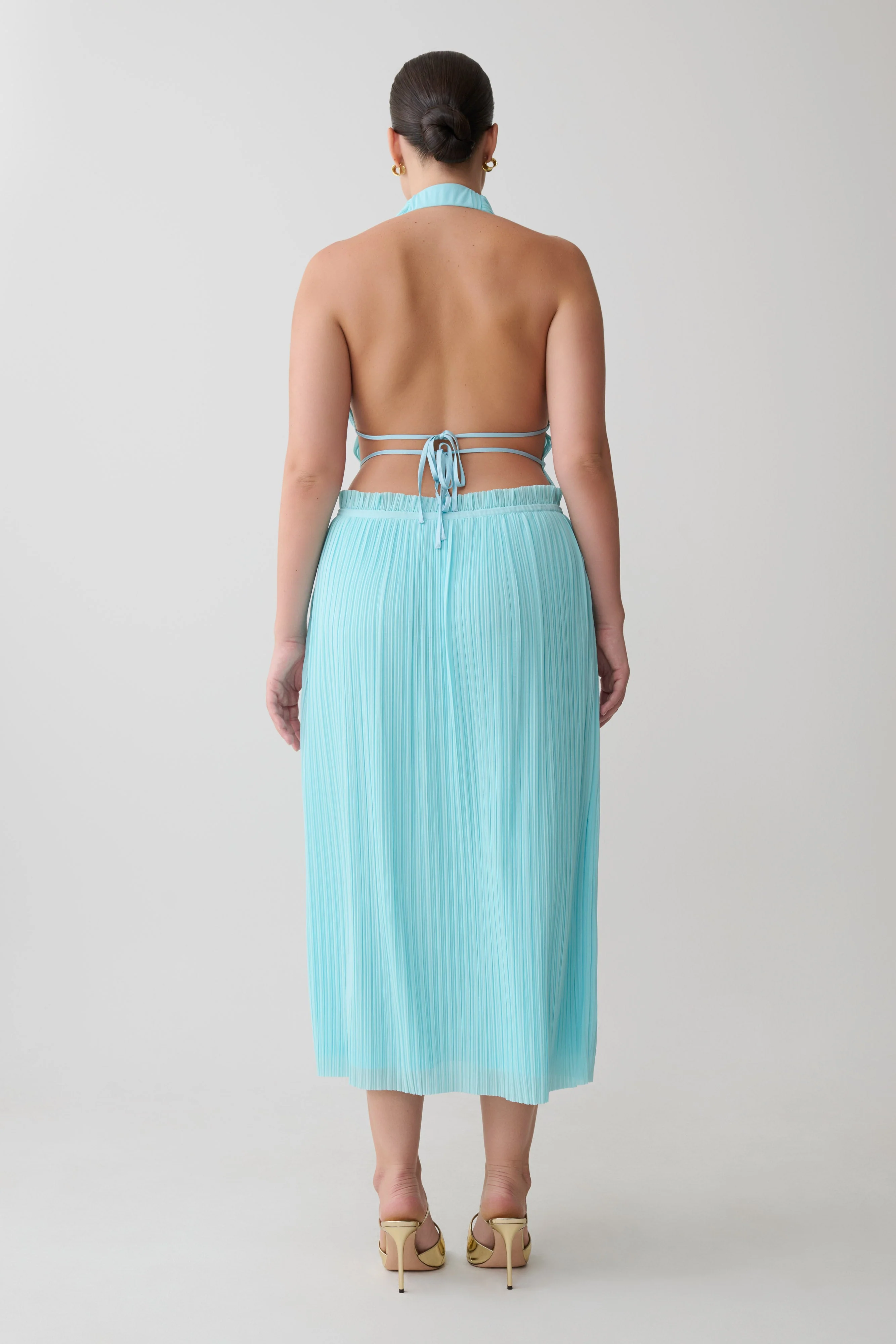 Thien Cowl Halter Midi Dress - Blue