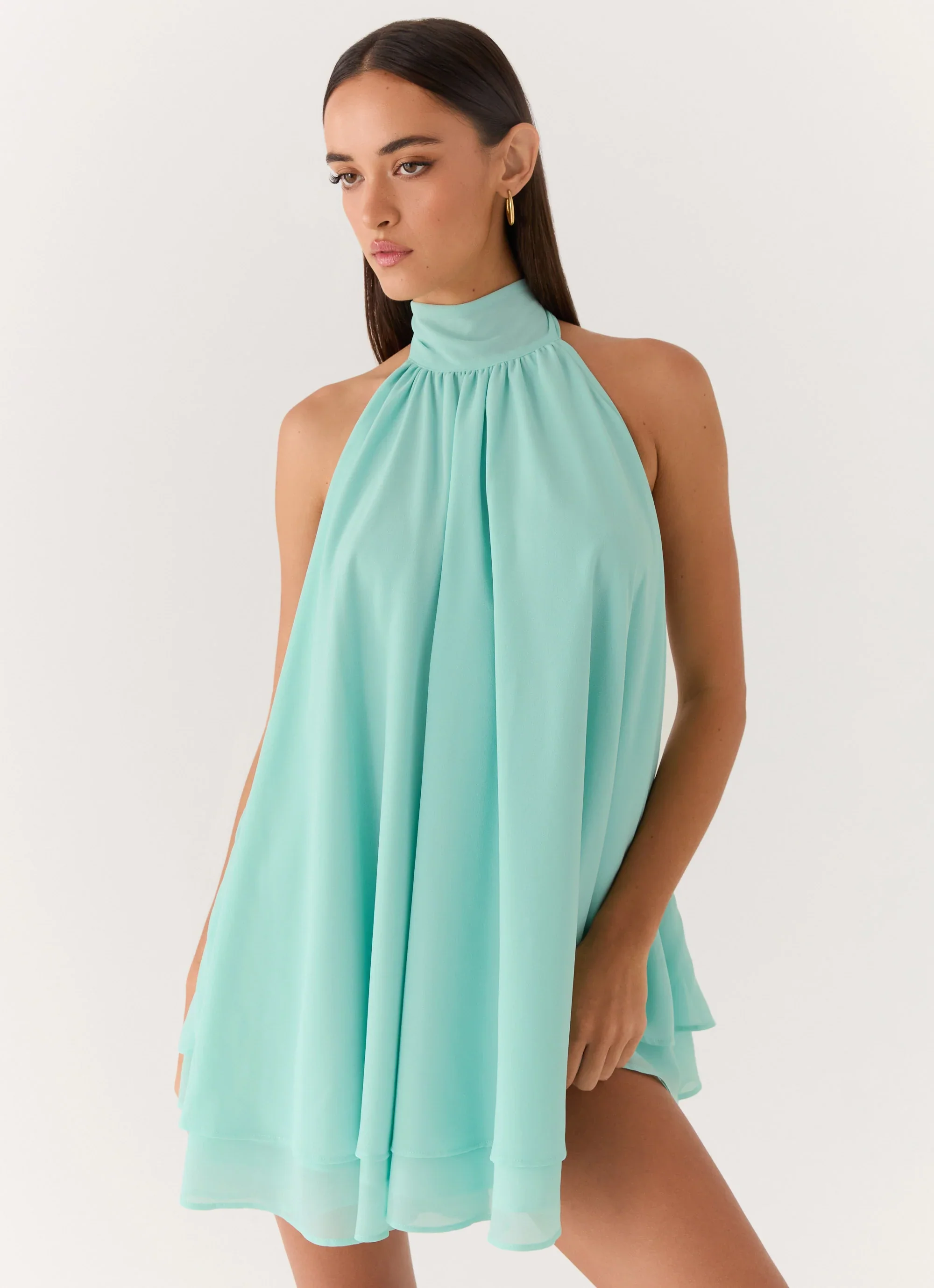Lyrah Halter Mini Dress - Mint - luluinthesky