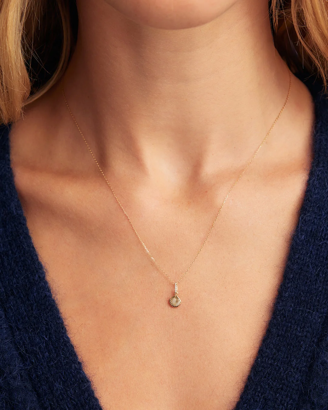 14K Diamond Scallop Charm