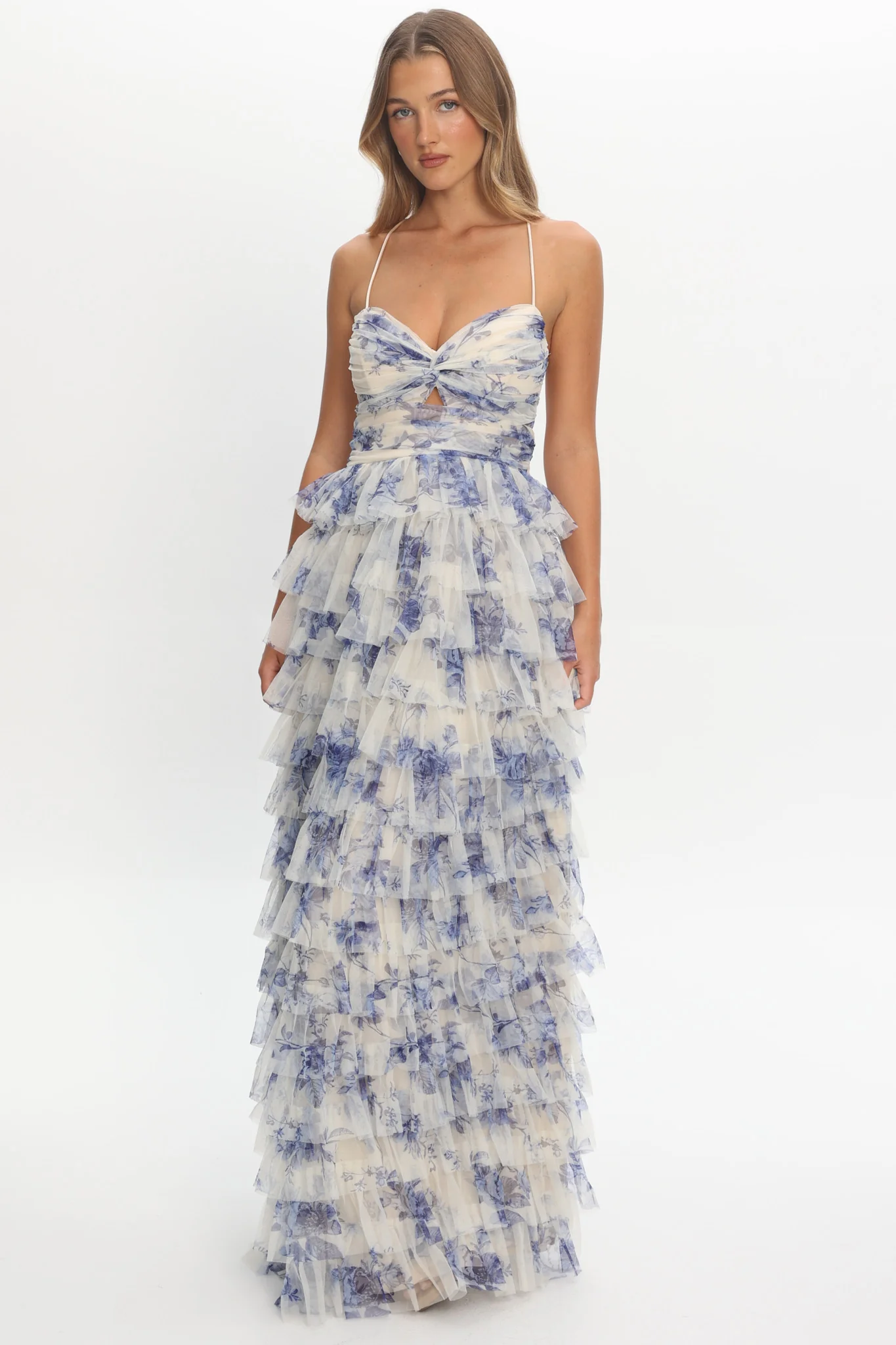 Cambridge Layered Frill Maxi Dress Blue - luluinthesky