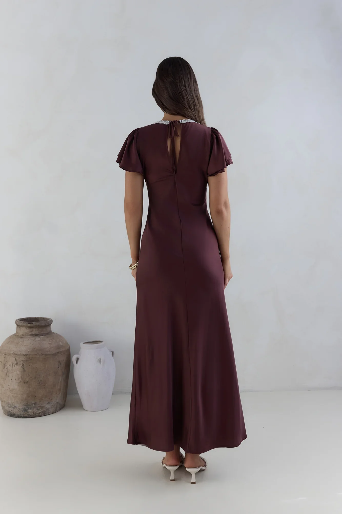 Postcard Dreams Satin Maxi Dress Brown