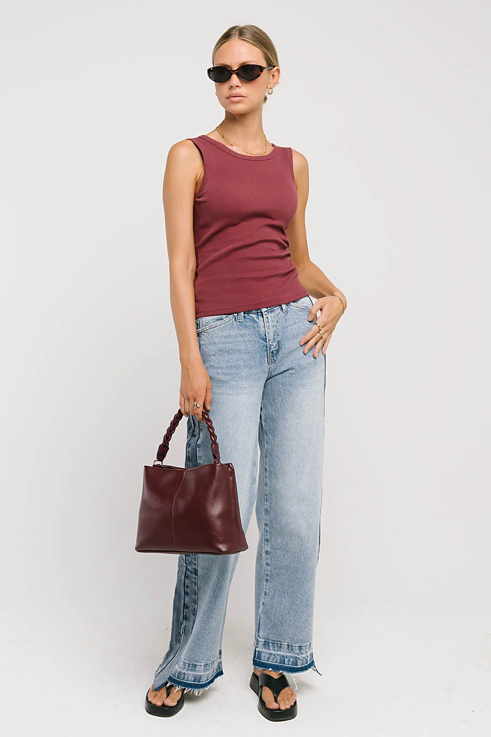Jax Ribbed Tank in Burgundy