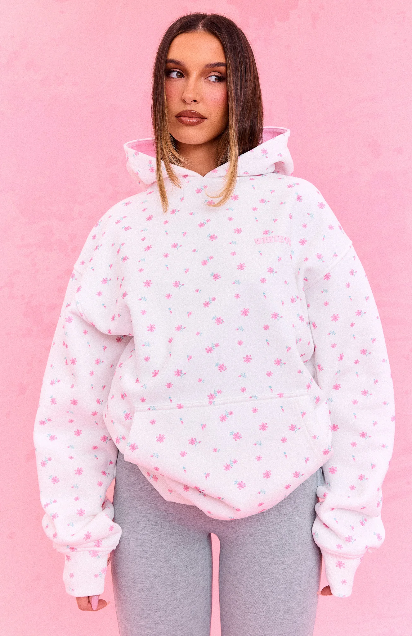 The Social Club Millie Oversized Hoodie White Ditsy