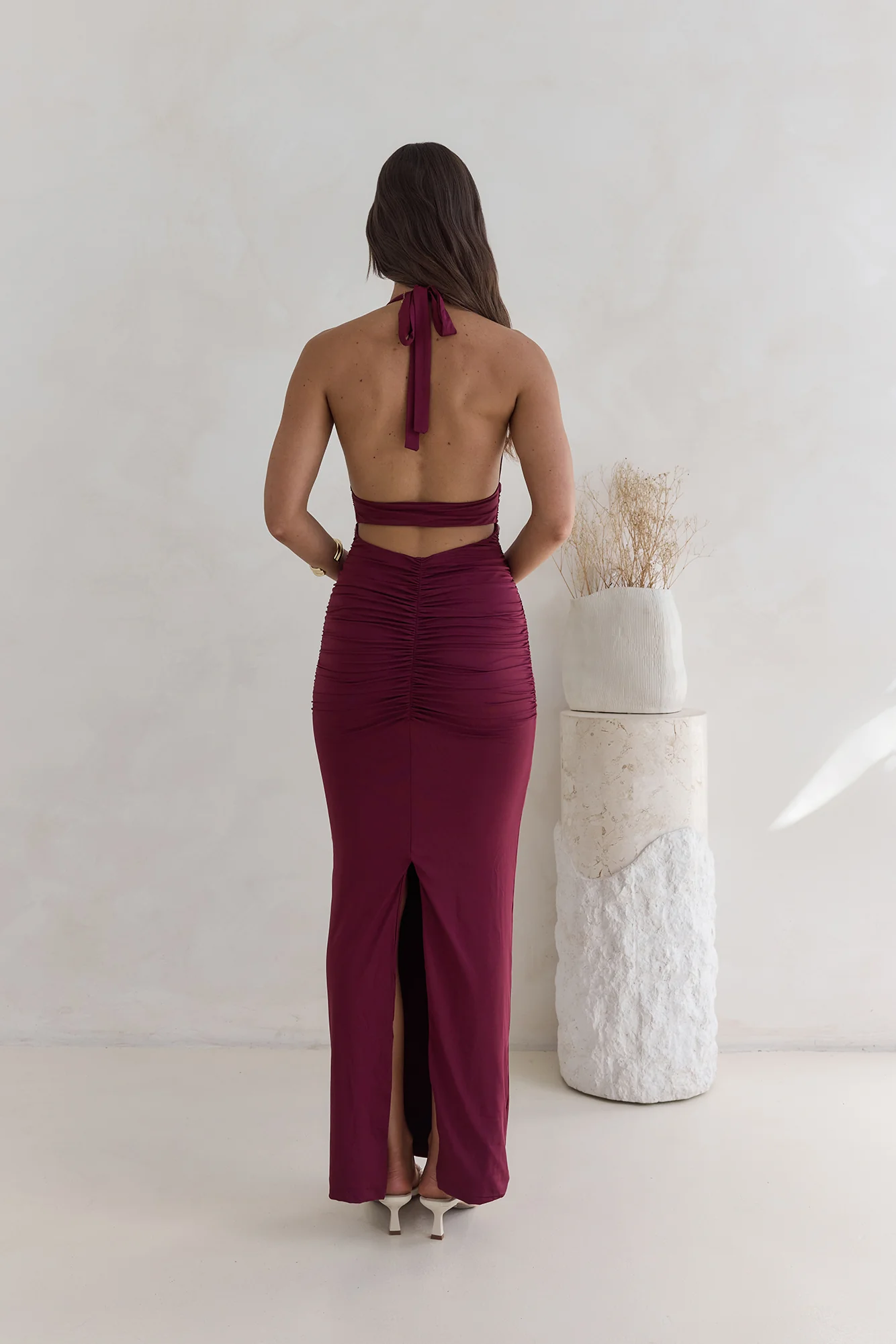 Under The Stars Halter Maxi Dress Burgundy