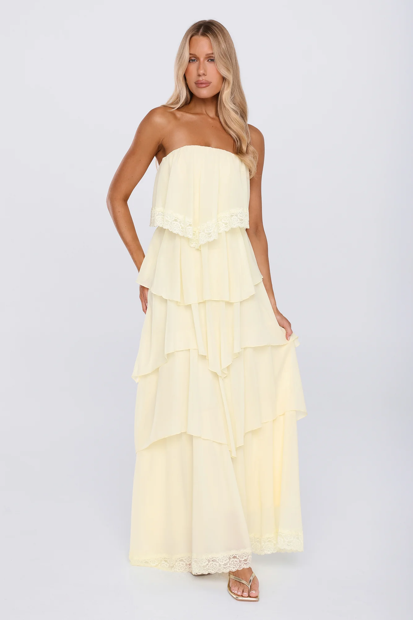 Glossy Days Strapless Maxi Dress Yellow - luluinthesky