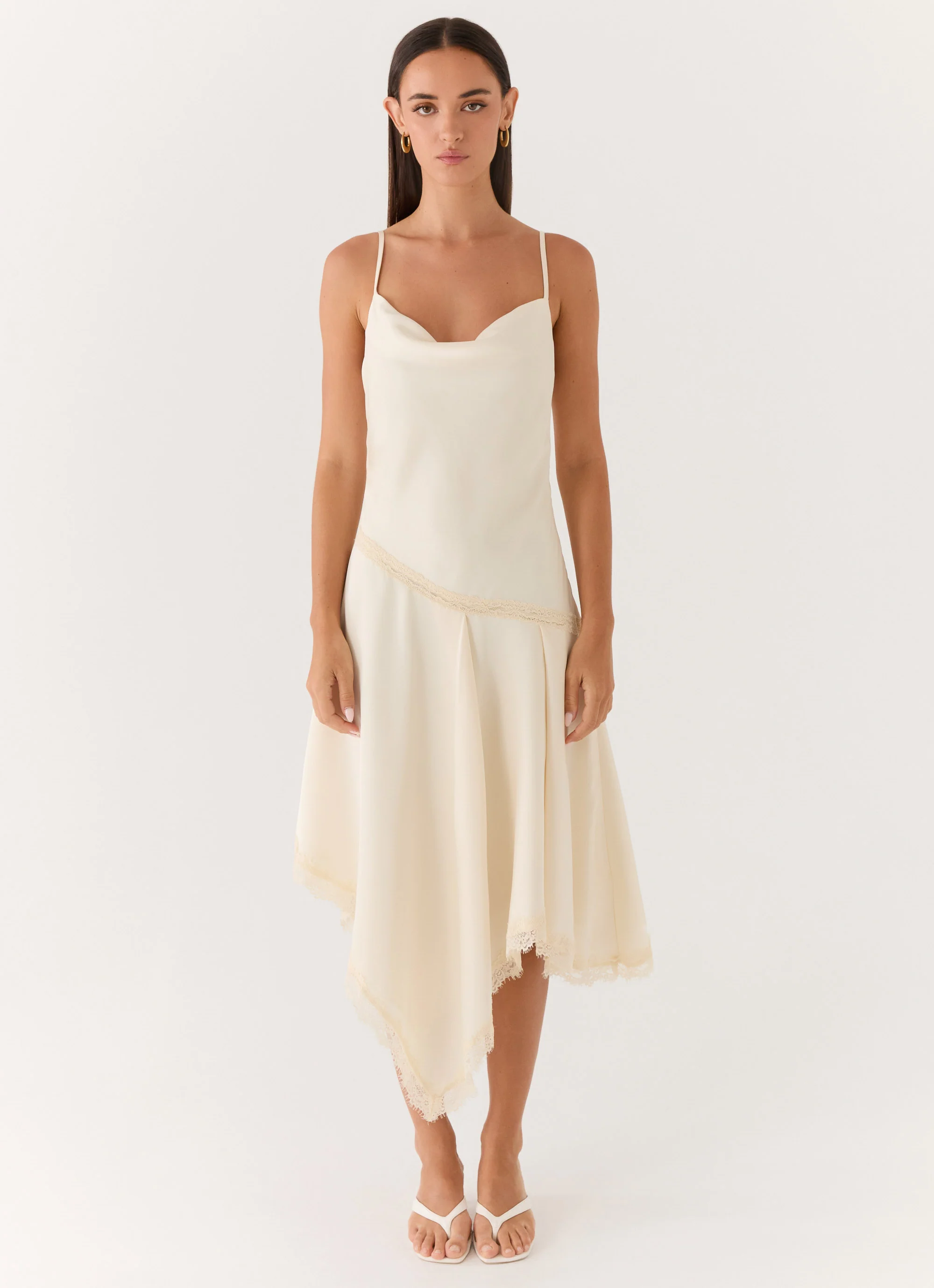 Cleosa Asymmetrical Midi Dress - Ivory
