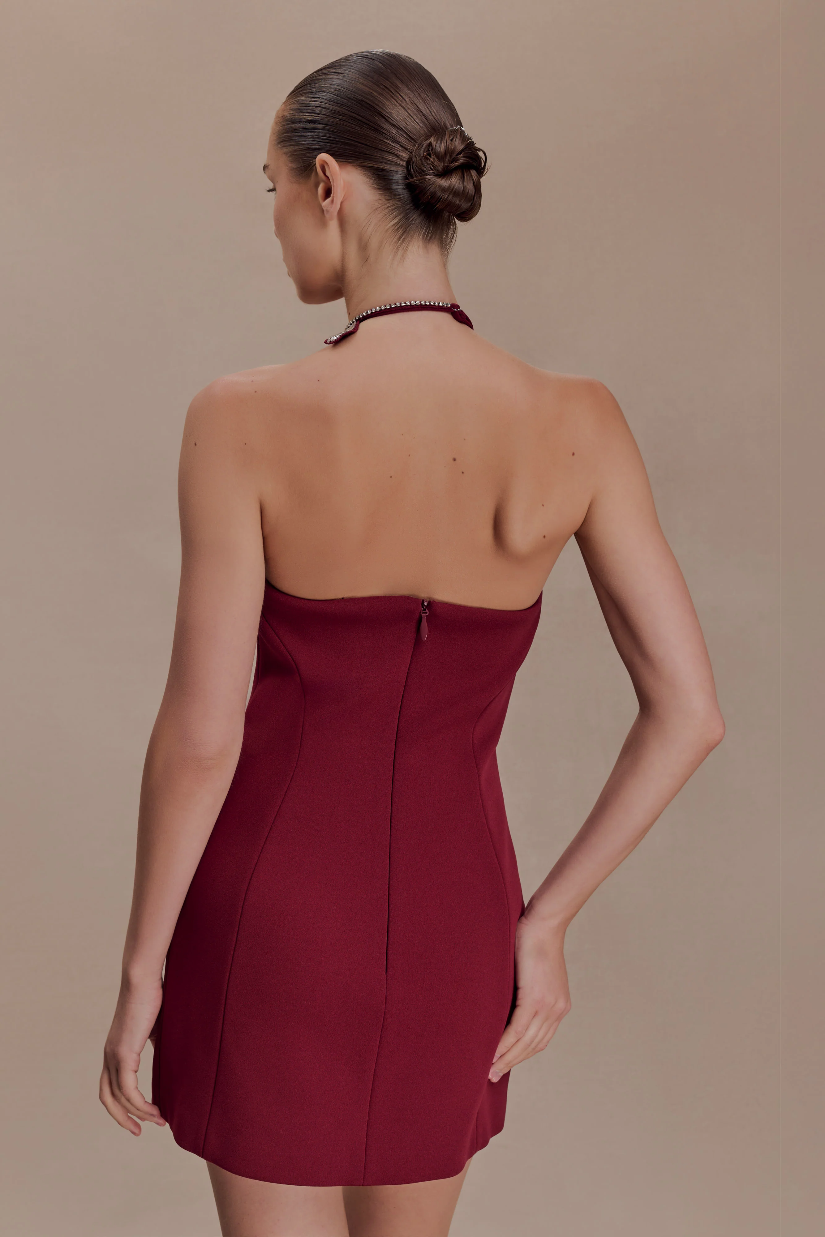 Nathalie Halter Neck Floral Mini Dress - Merlot