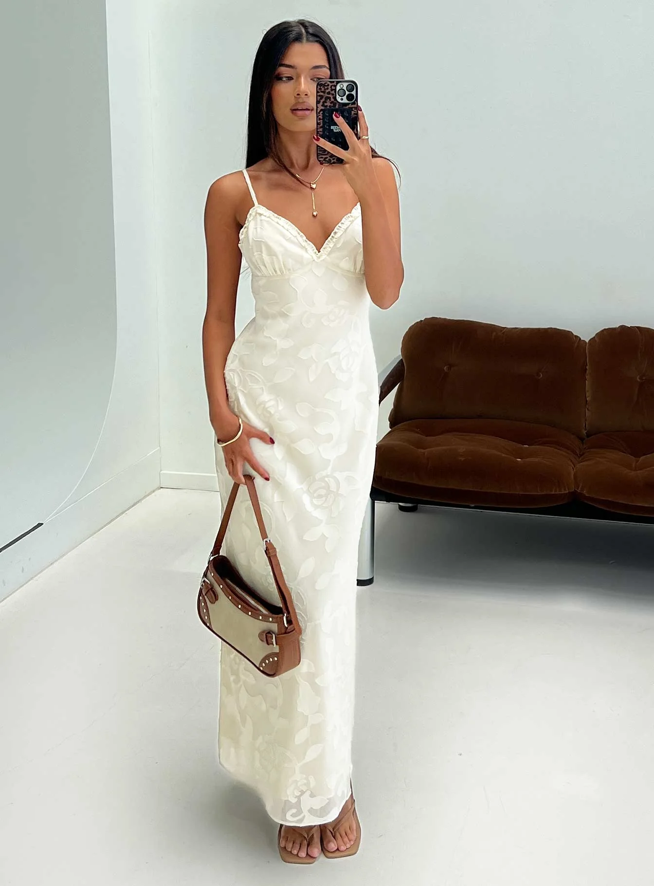 Madalena Frill Maxi Dress Beige Floral