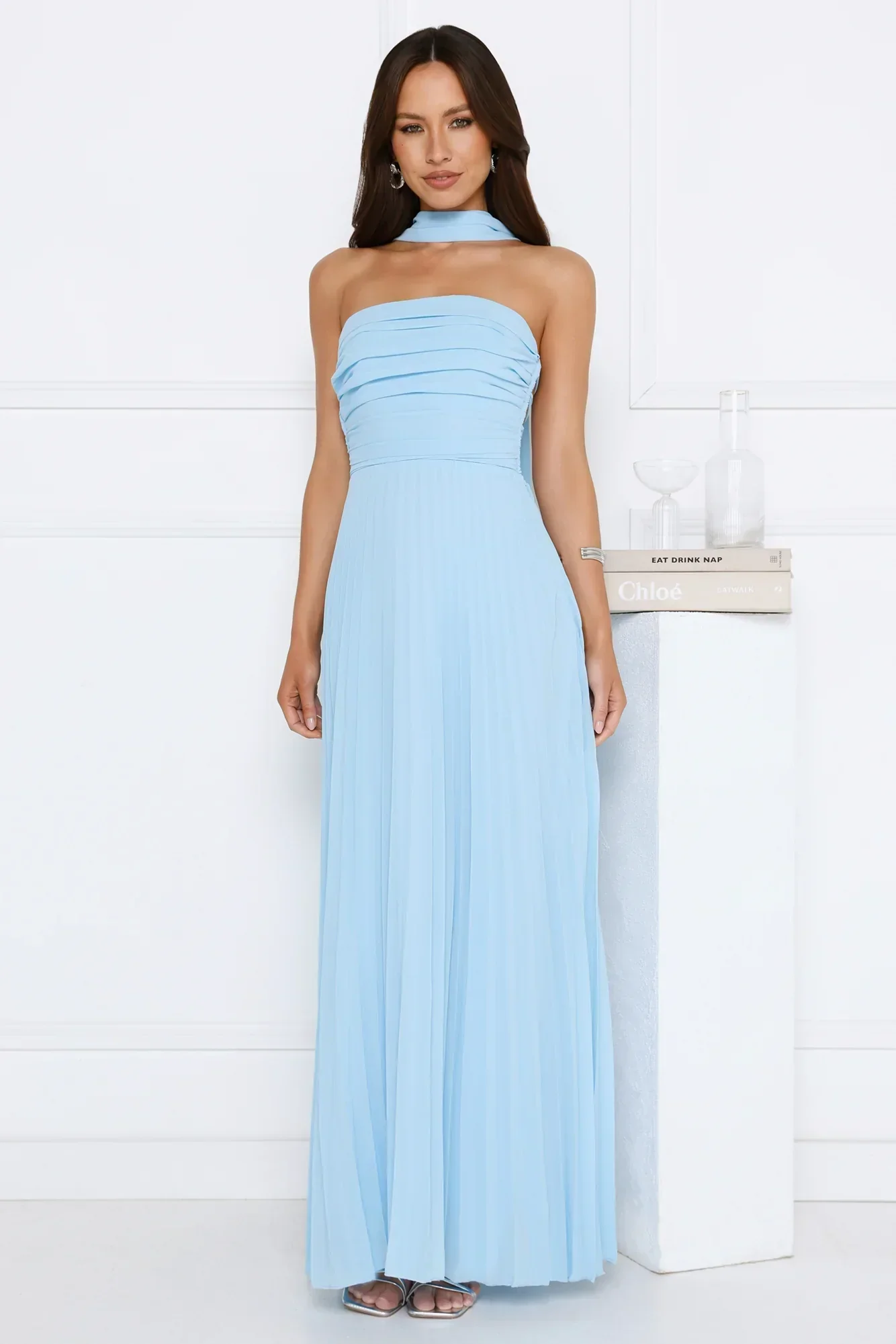 Sugar Babe Strapless Pleated Maxi Dress Blue