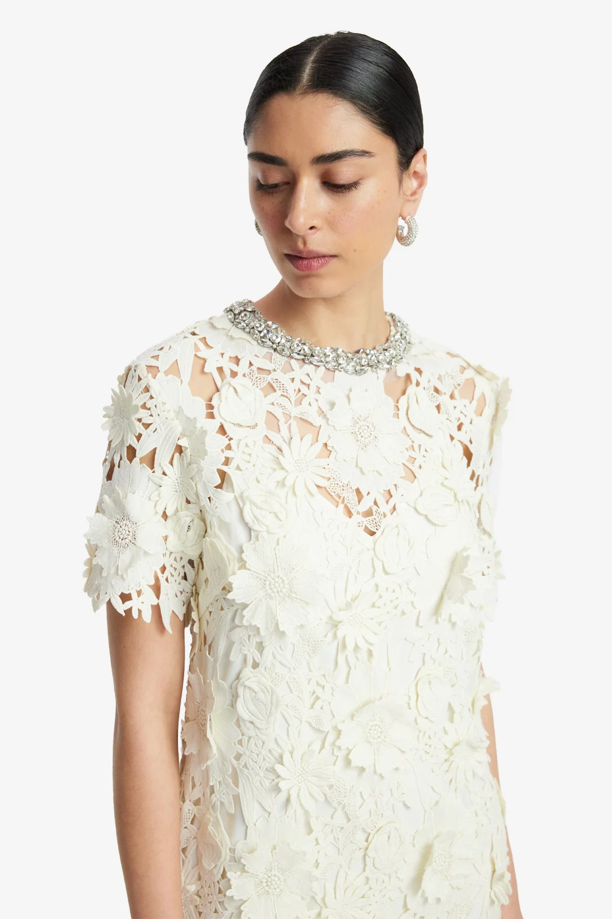Sheridan Embellished Lace Midi Dress - Snow