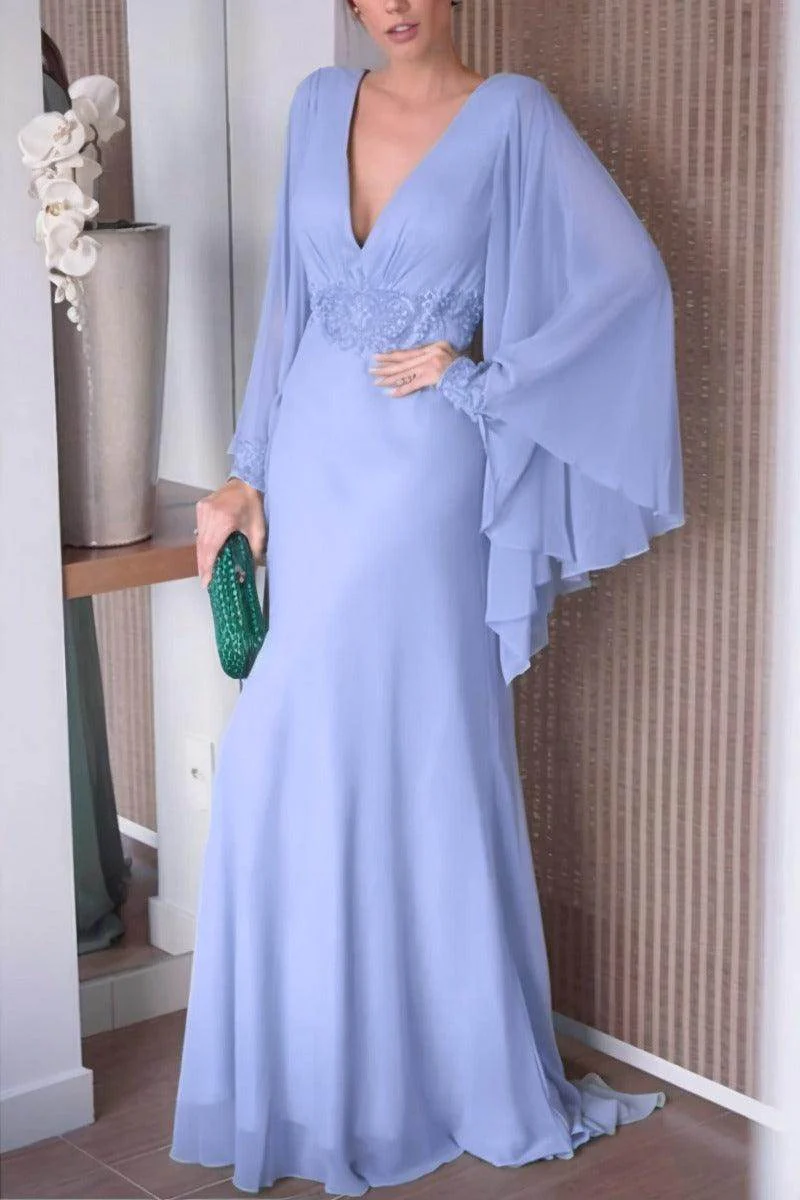 Sheath-Column Sweep-Brush Train Chiffon Mother Dress CM0077