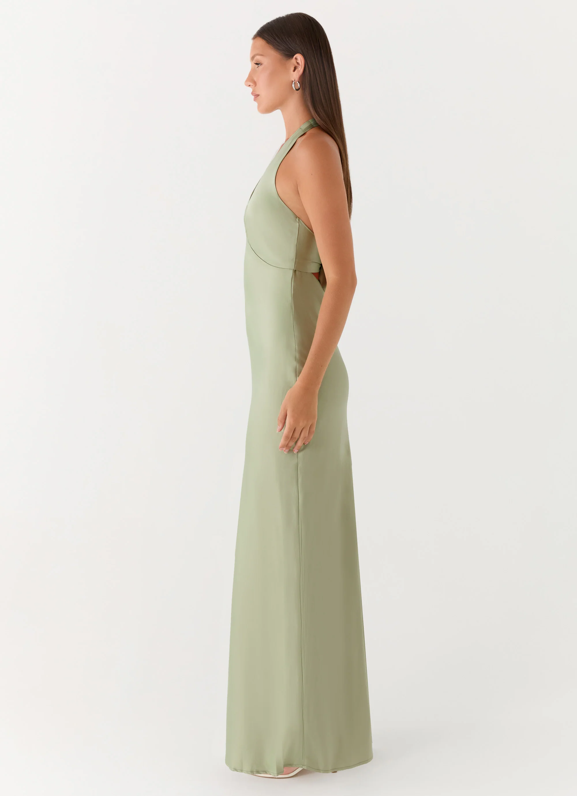 Heavy Hearted Satin Maxi Dress - Sage