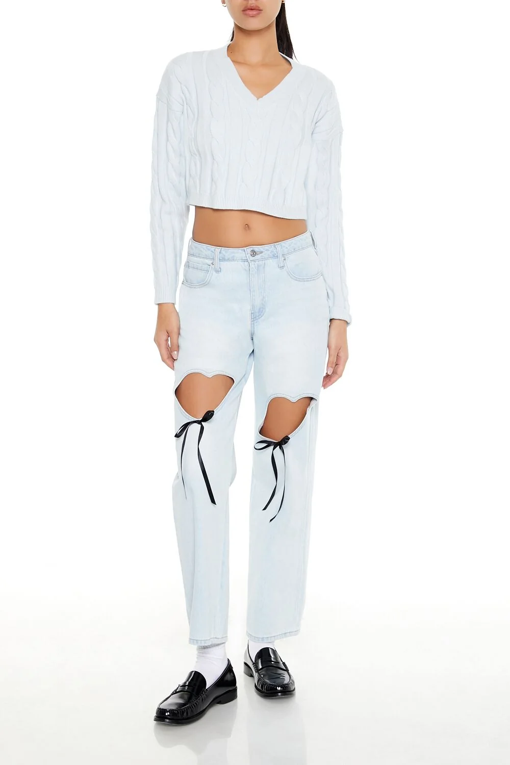 Cropped Cable Knit Sweater