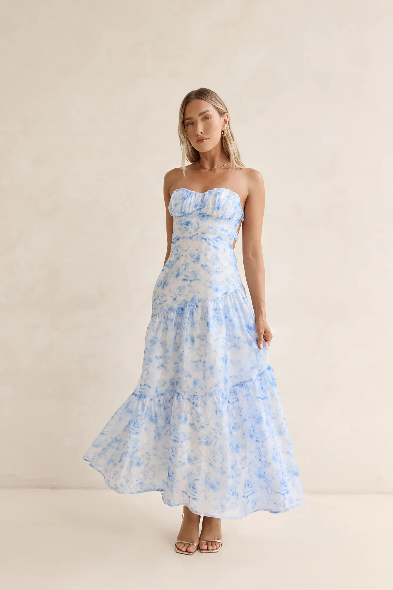 Ocean Blue Strapless Maxi Dress Blue