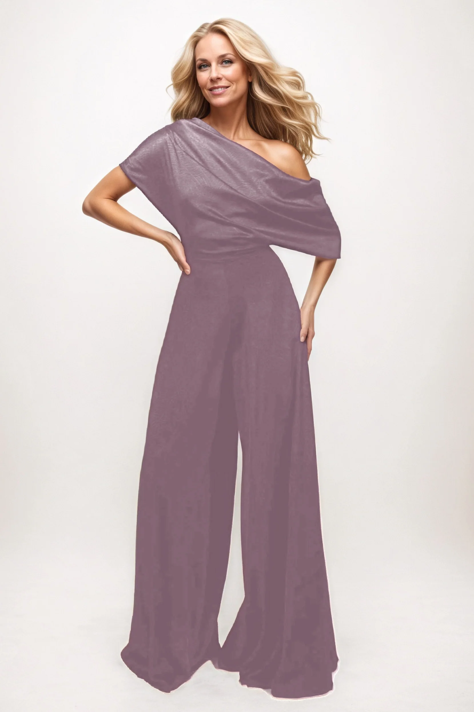 Jumpsuit Maxi Elastic Satin Chiffon Mother of the Bride Dresses CM0391