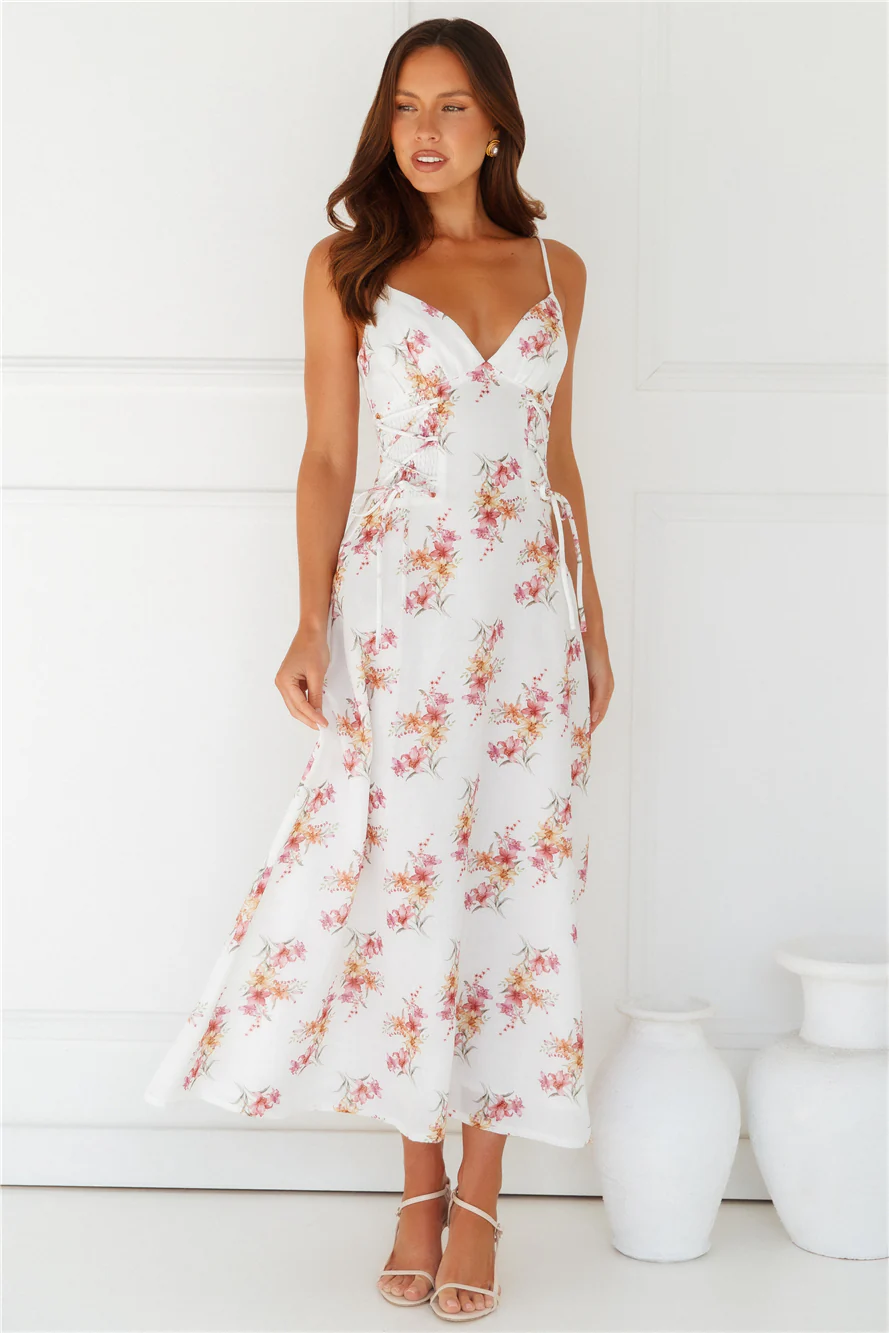 Botanical Ballerina Midi Dress White - luluinthesky