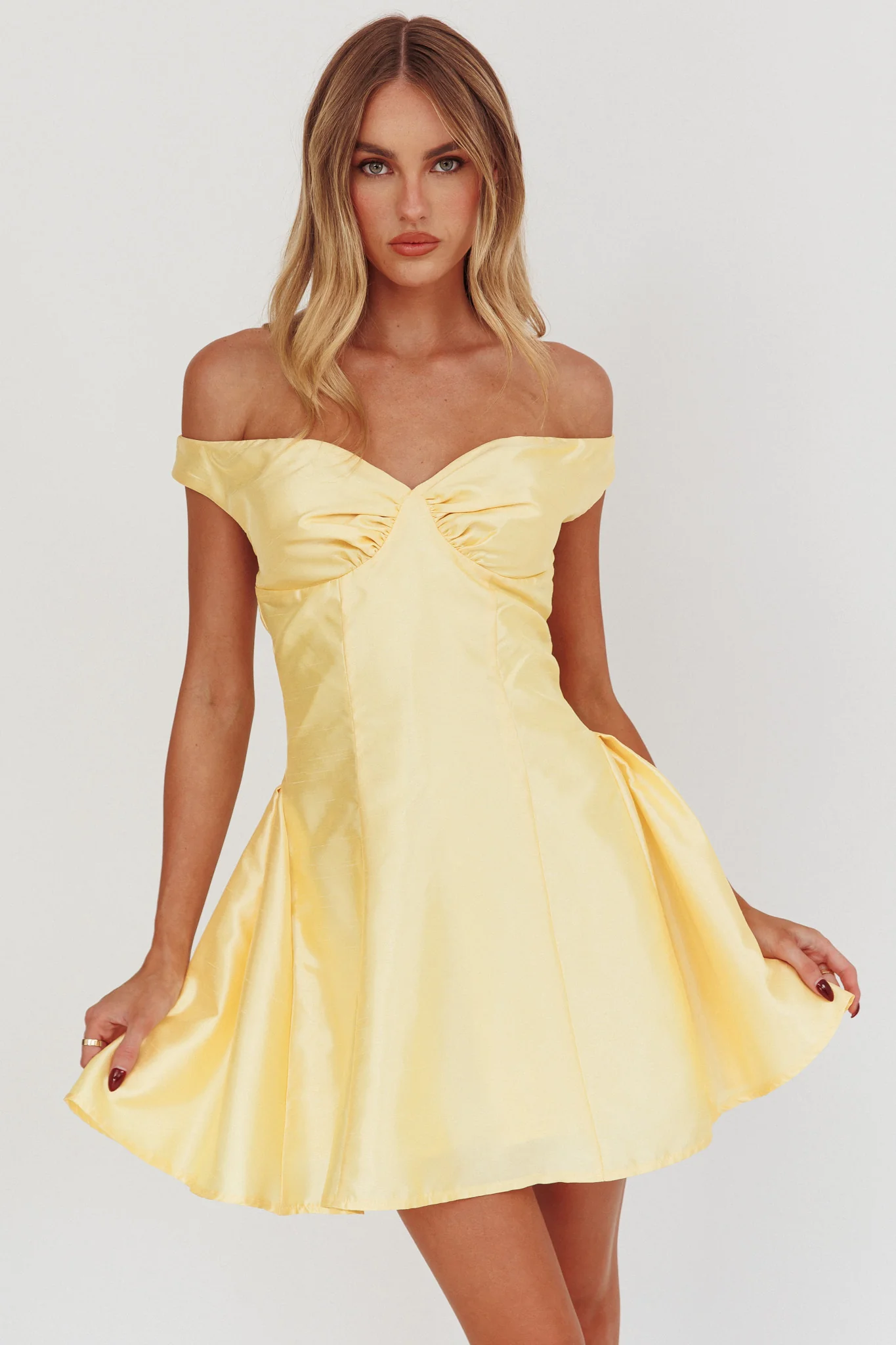 Silver Sun Off-Shoulder Mini Dress Soft Butter