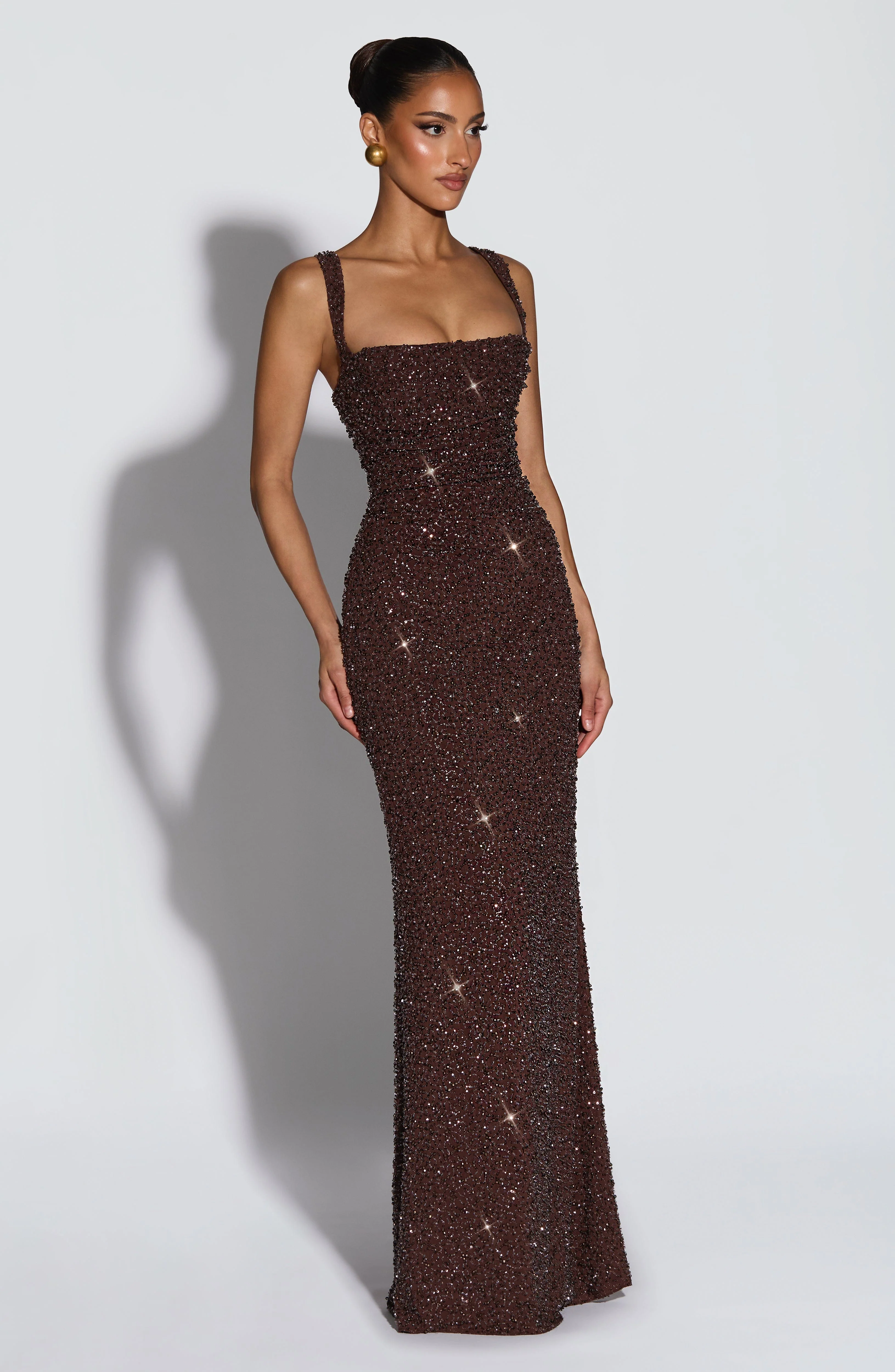 Calanthe Maxi Dress - Plum Brown Sparkle - luluinthesky