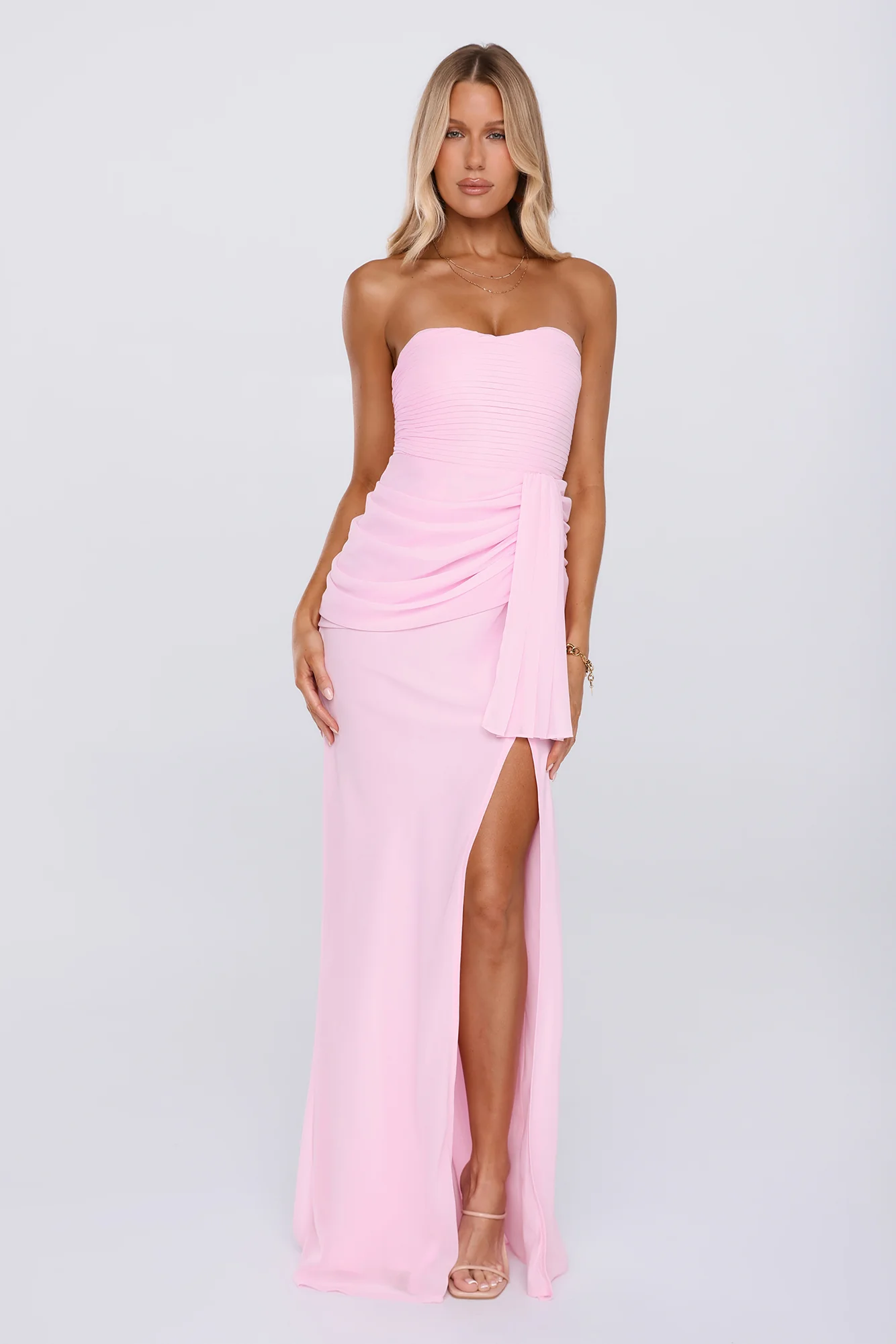 Sunlit Aura Strapless Maxi Dress Pink