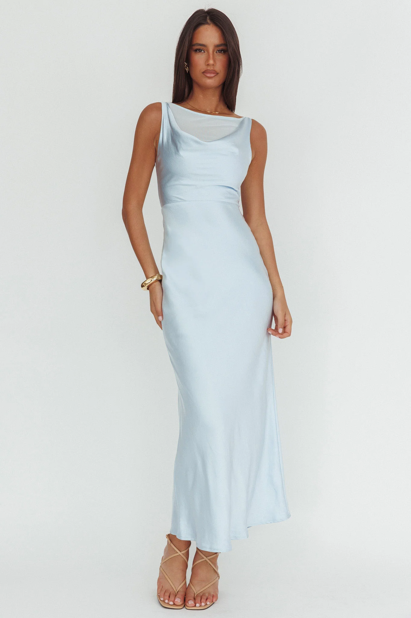 Venus Rising Sleeveless Cowl Neck Maxi Dress Blue