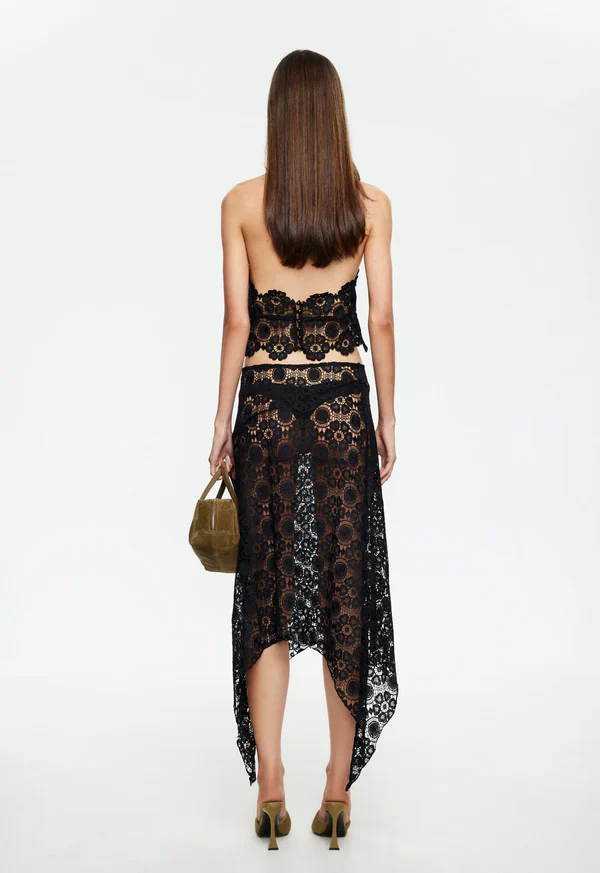 Lioness Black Lace Halter Top - Sheer Backless Going Out Top