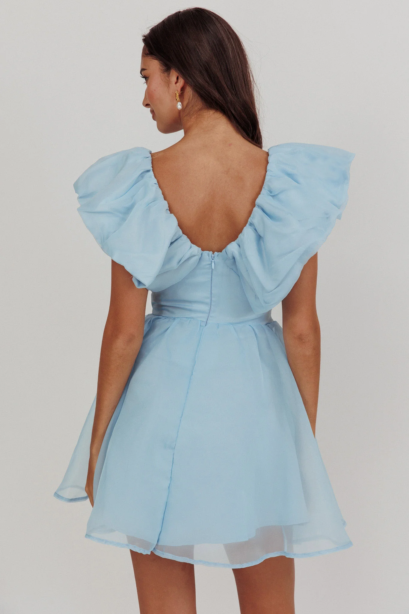 Kahlo Ruffle Neckline Mini Dress Blue