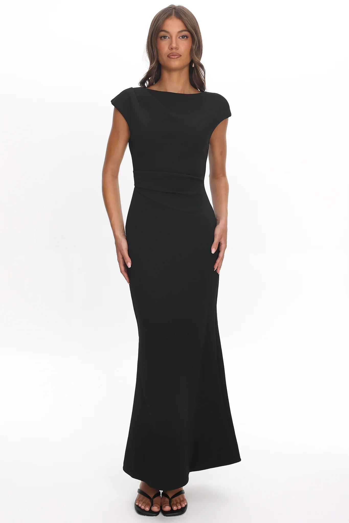 Zarae Cap Sleeve Surplice Back Maxi Dress Black