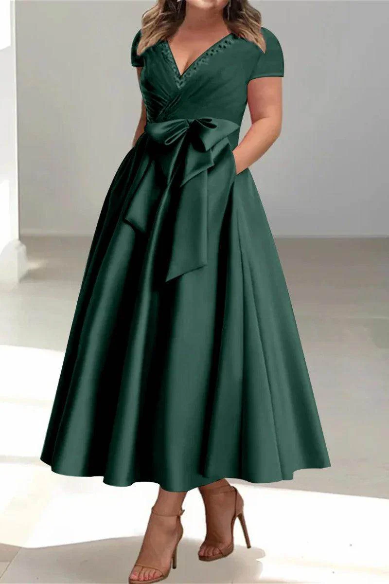 A Line V-Neck Mother of the Bride Dresses with Pockets CM0350