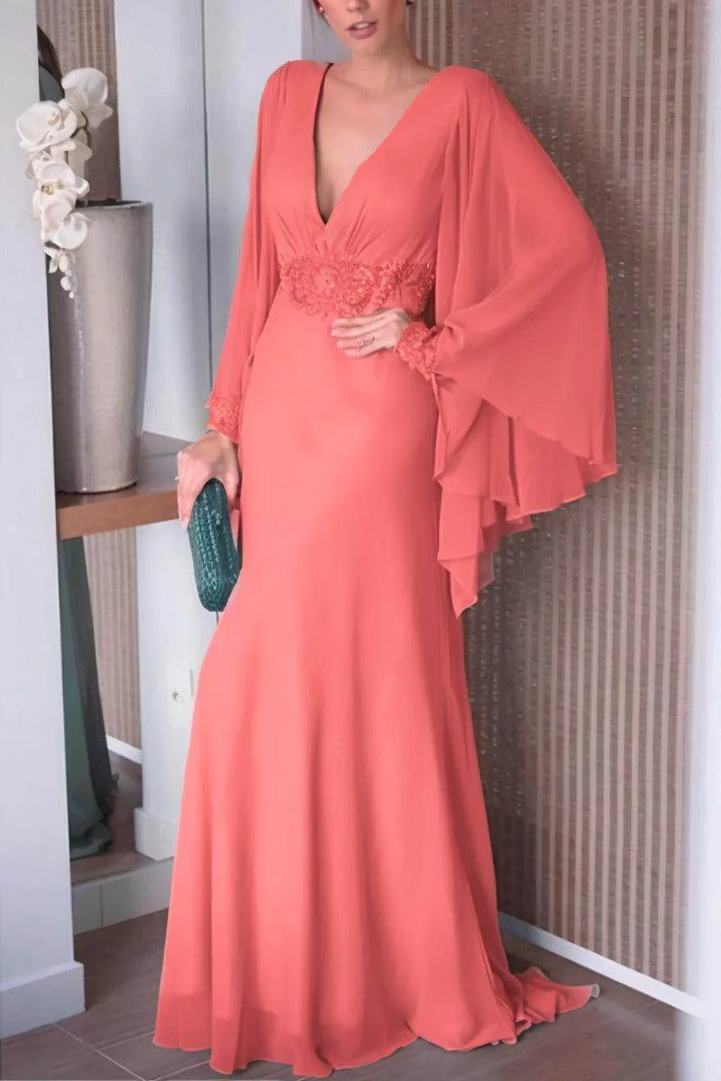 Sheath-Column Sweep-Brush Train Chiffon Mother Dress CM0077