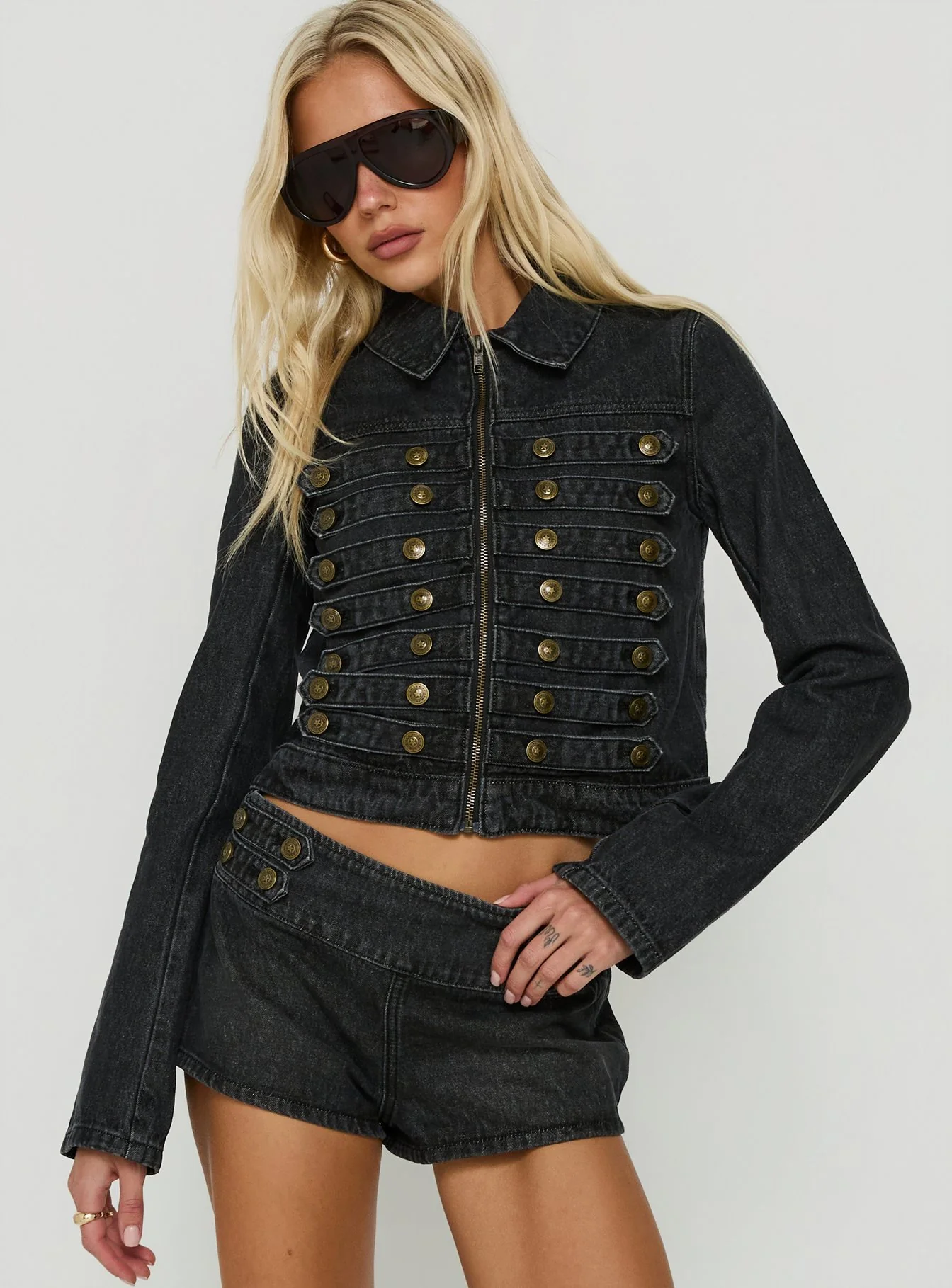 Kingstonn Military Denim Jacket Washed Black
