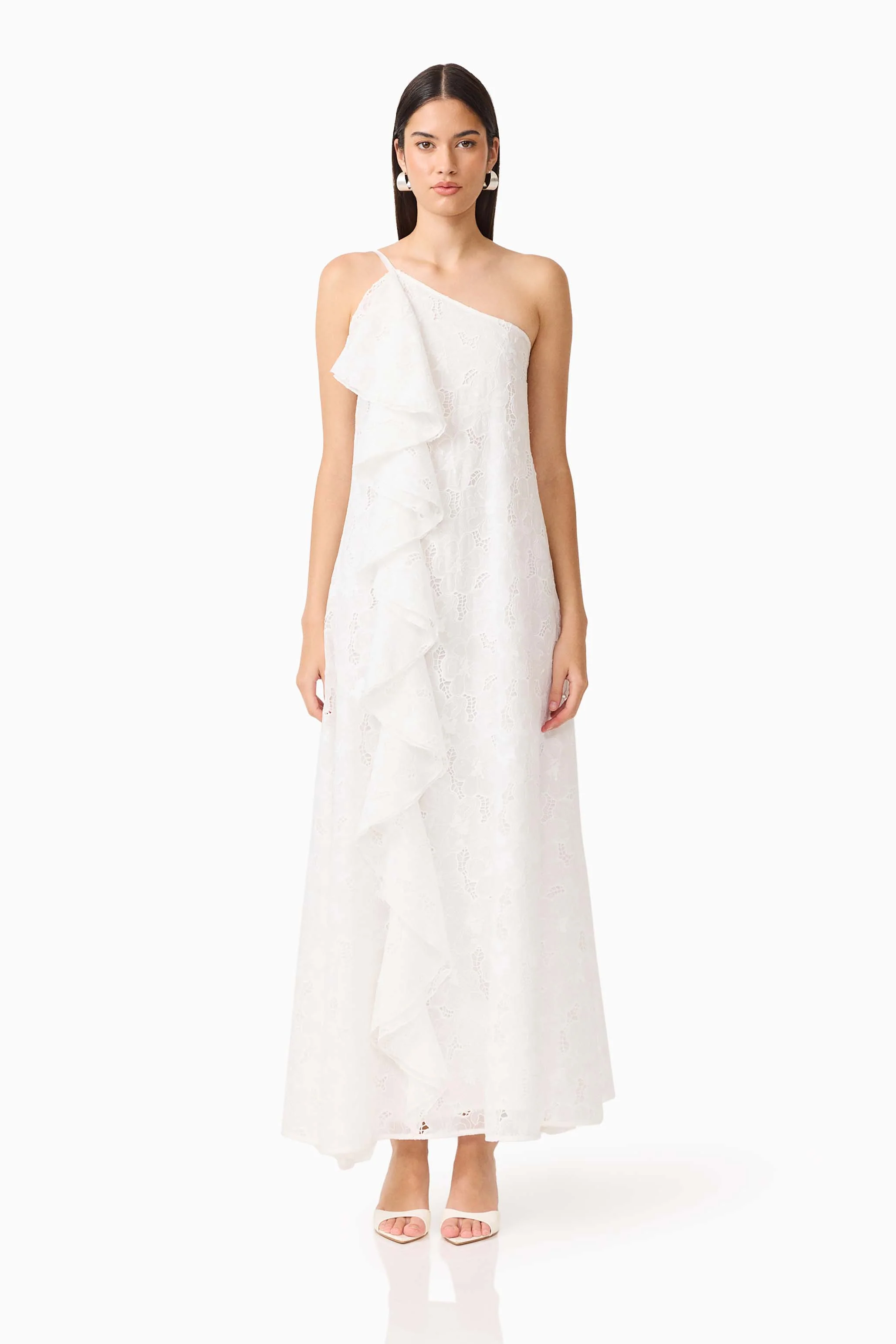 CURAAE Elen Ruffle Maxi Dress in White