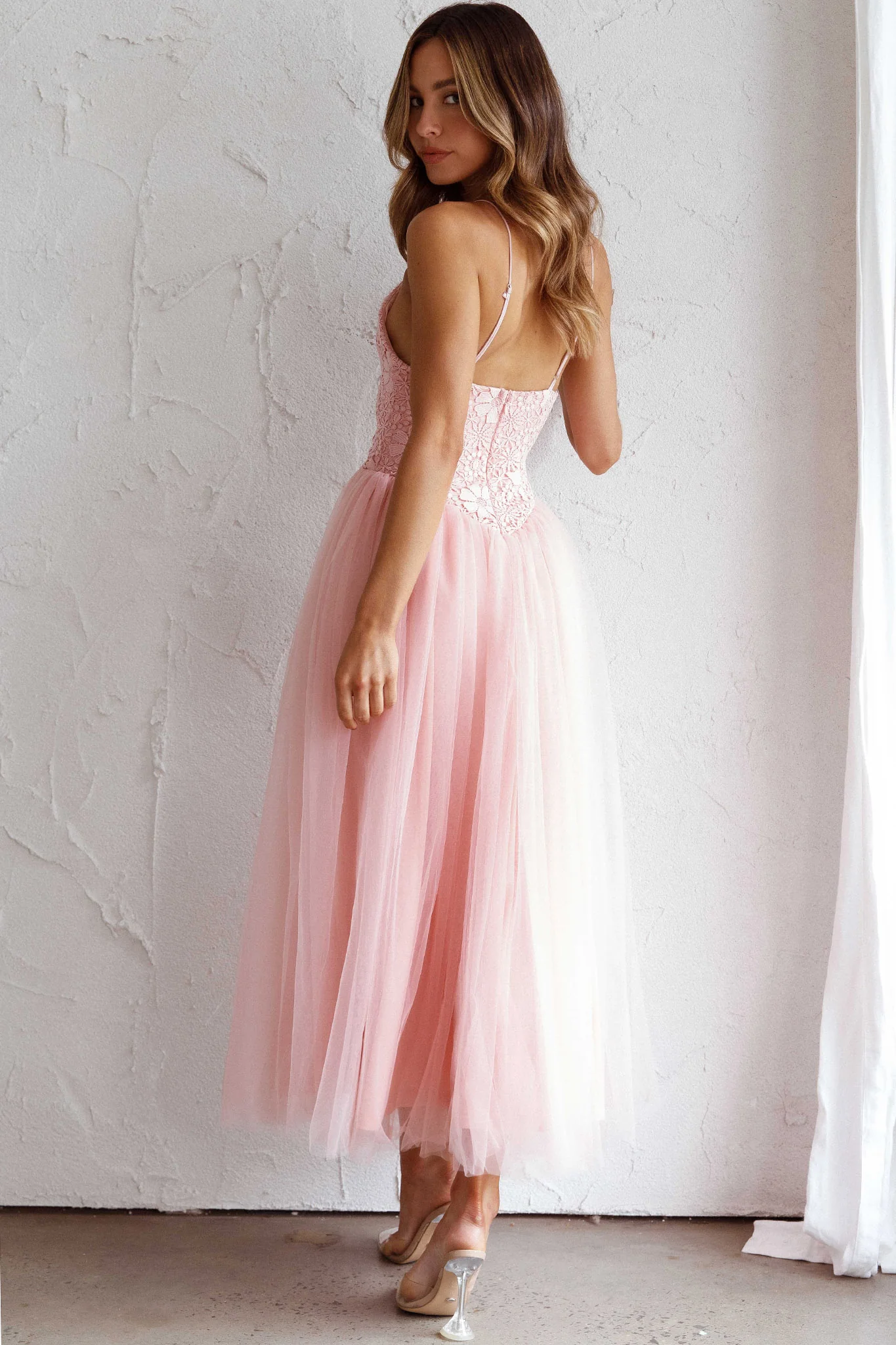 Novoli Floral Embroidery Midi Dress Blush
