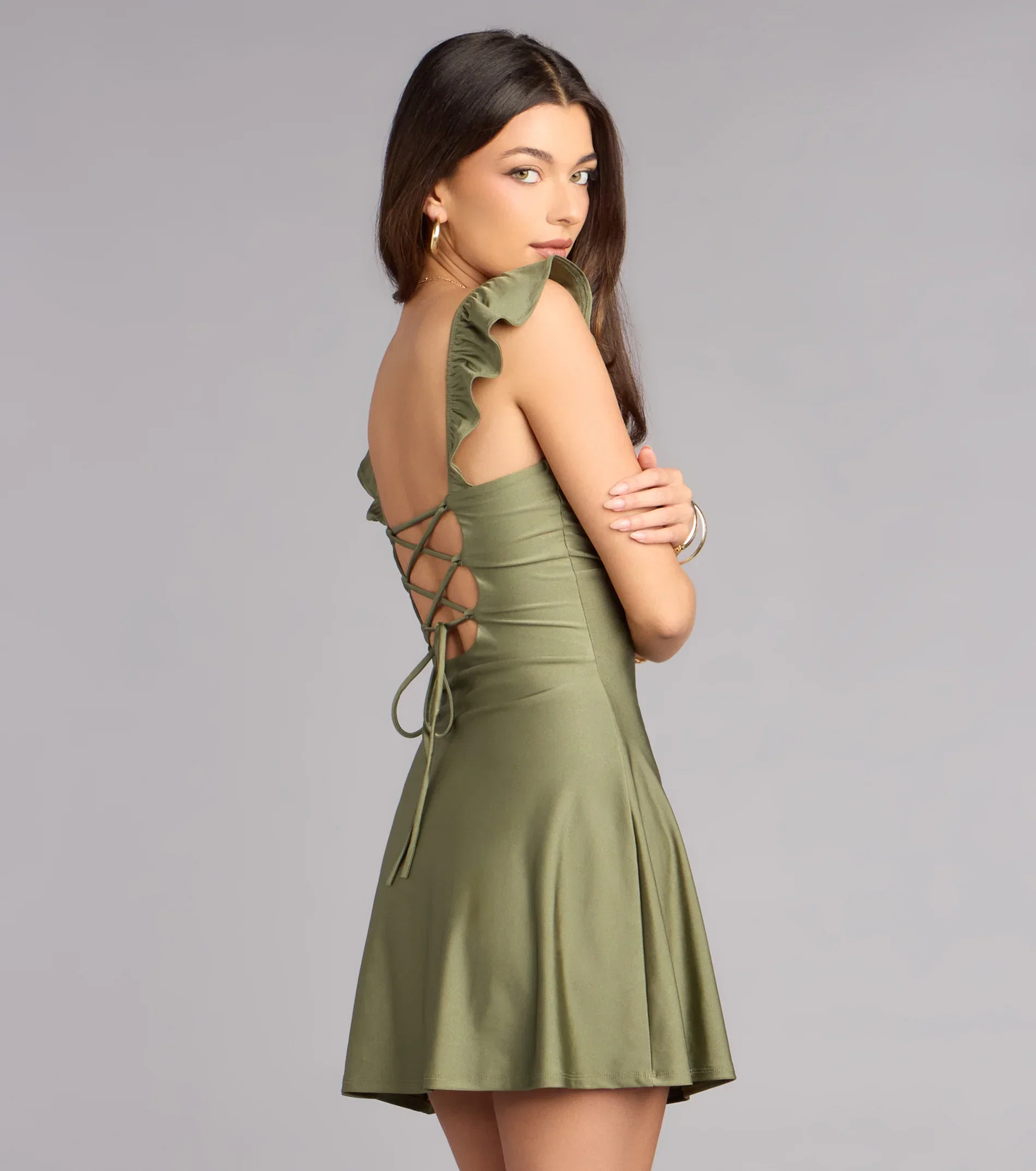 Flirt Mode On Lace-Up Mini Dress