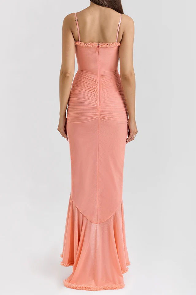 Apricot Ruffled Front Gown