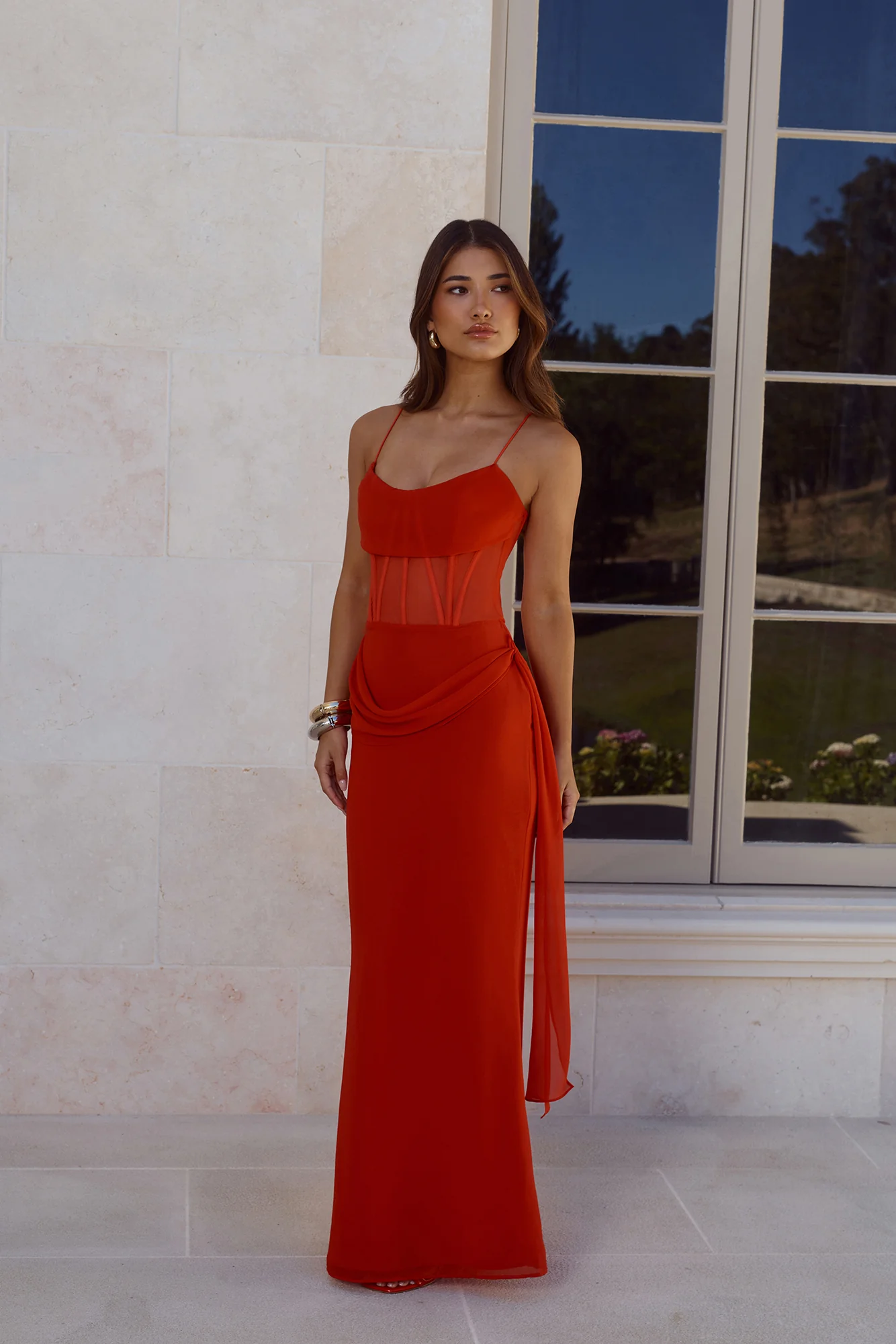 Luxury Mood Mesh Maxi Dress Red