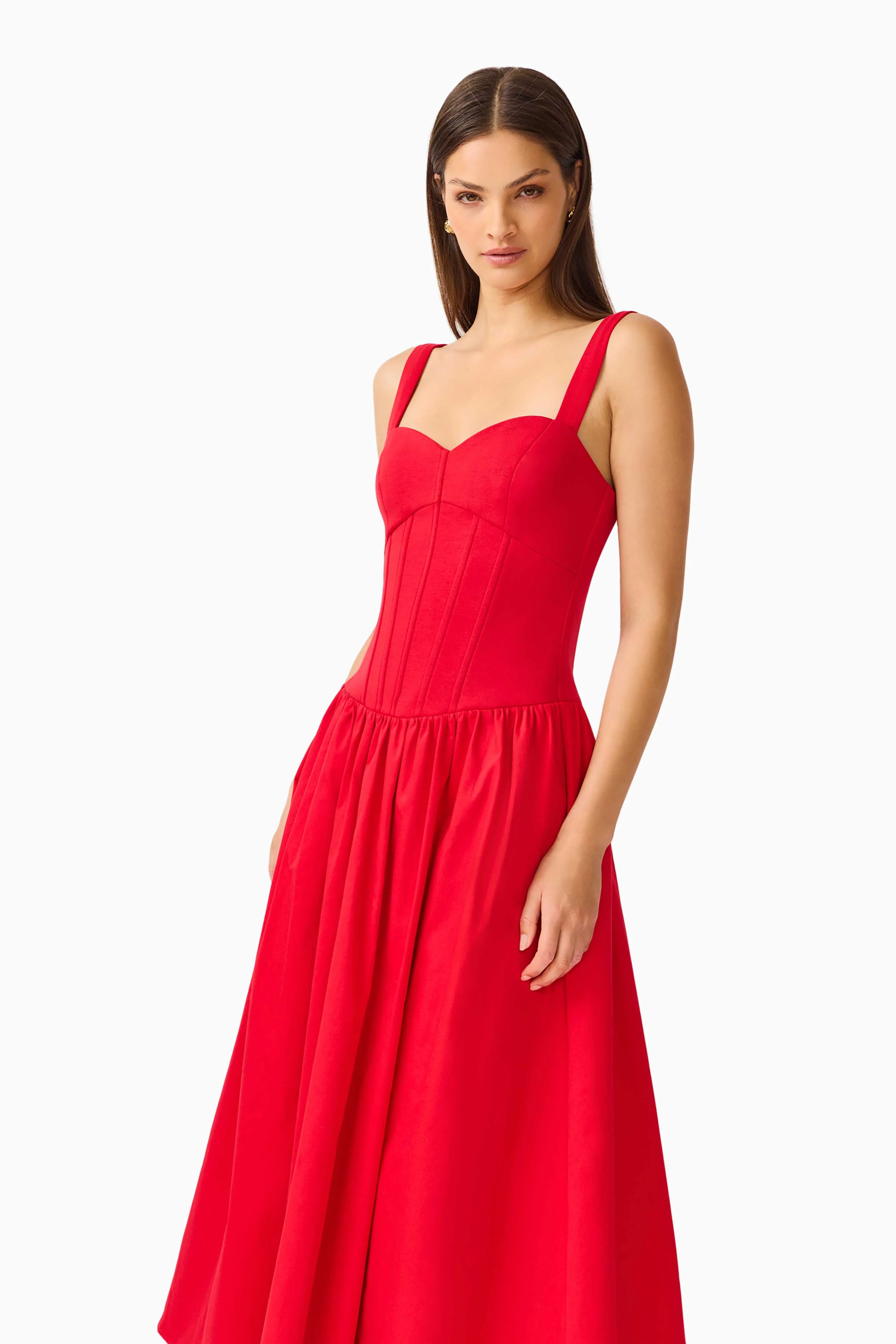 CURAAE Aris Sweetheart Midi Dress in Red