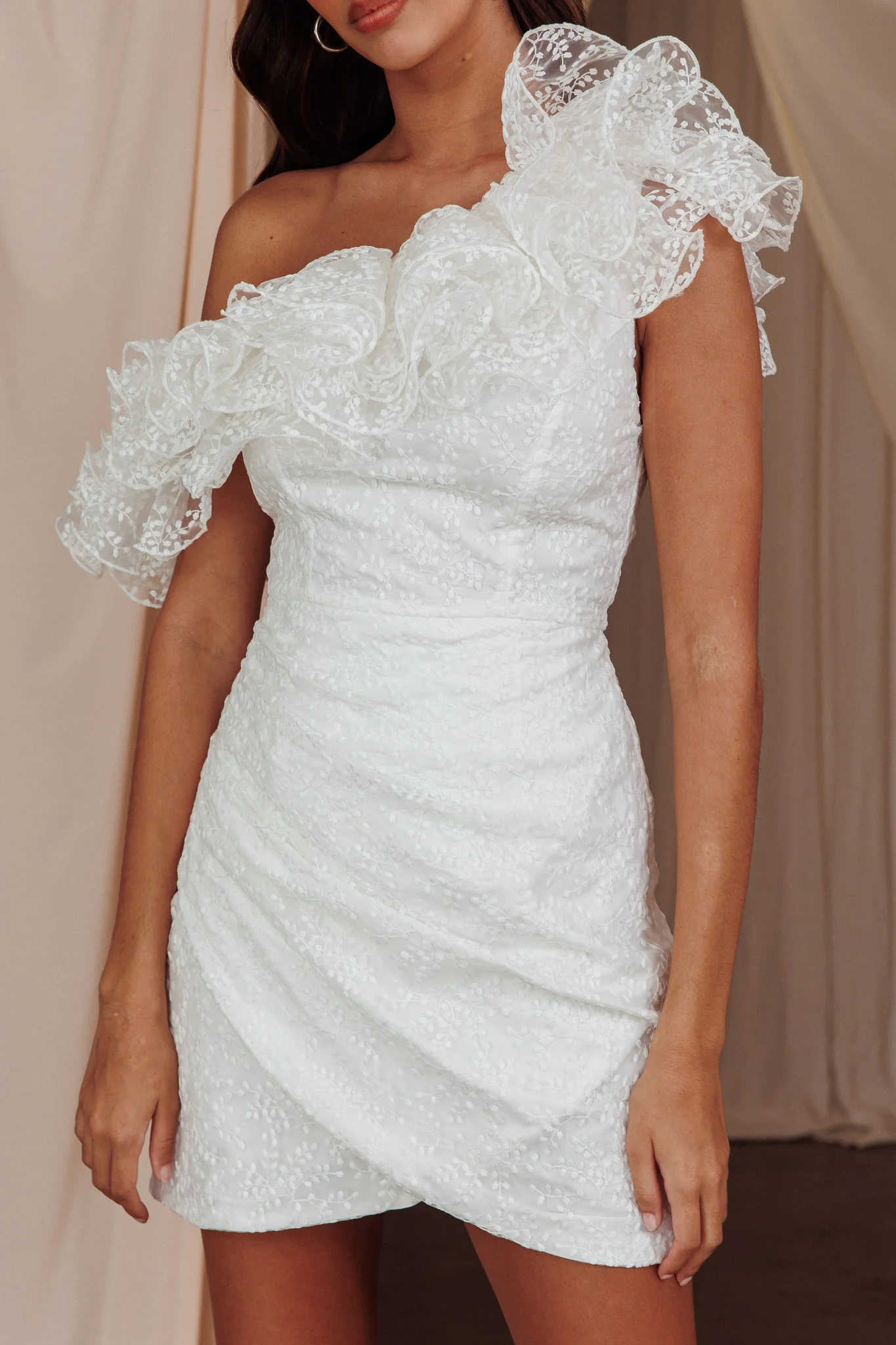 Hollyn One-Shoulder Ruffle Mini Dress White