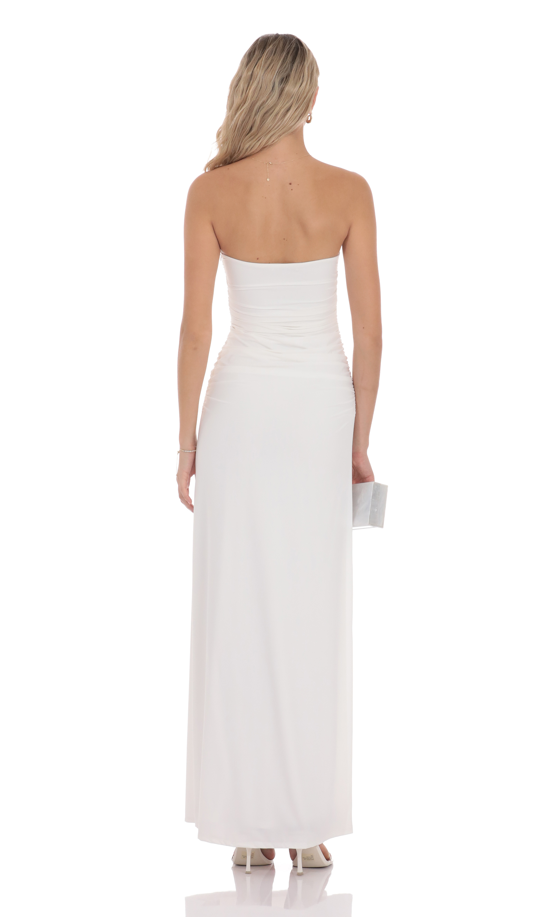 Embellished Strapless Maxi Dress in White - luluinthesky