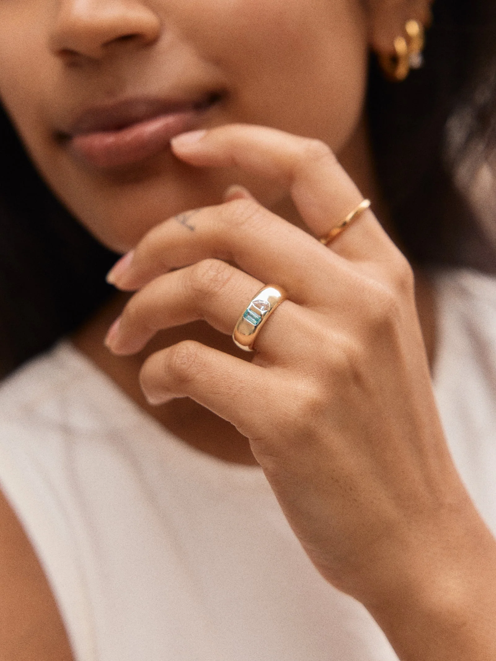 Multi-Stone Puffy Custom Birthstone Ring - Gold