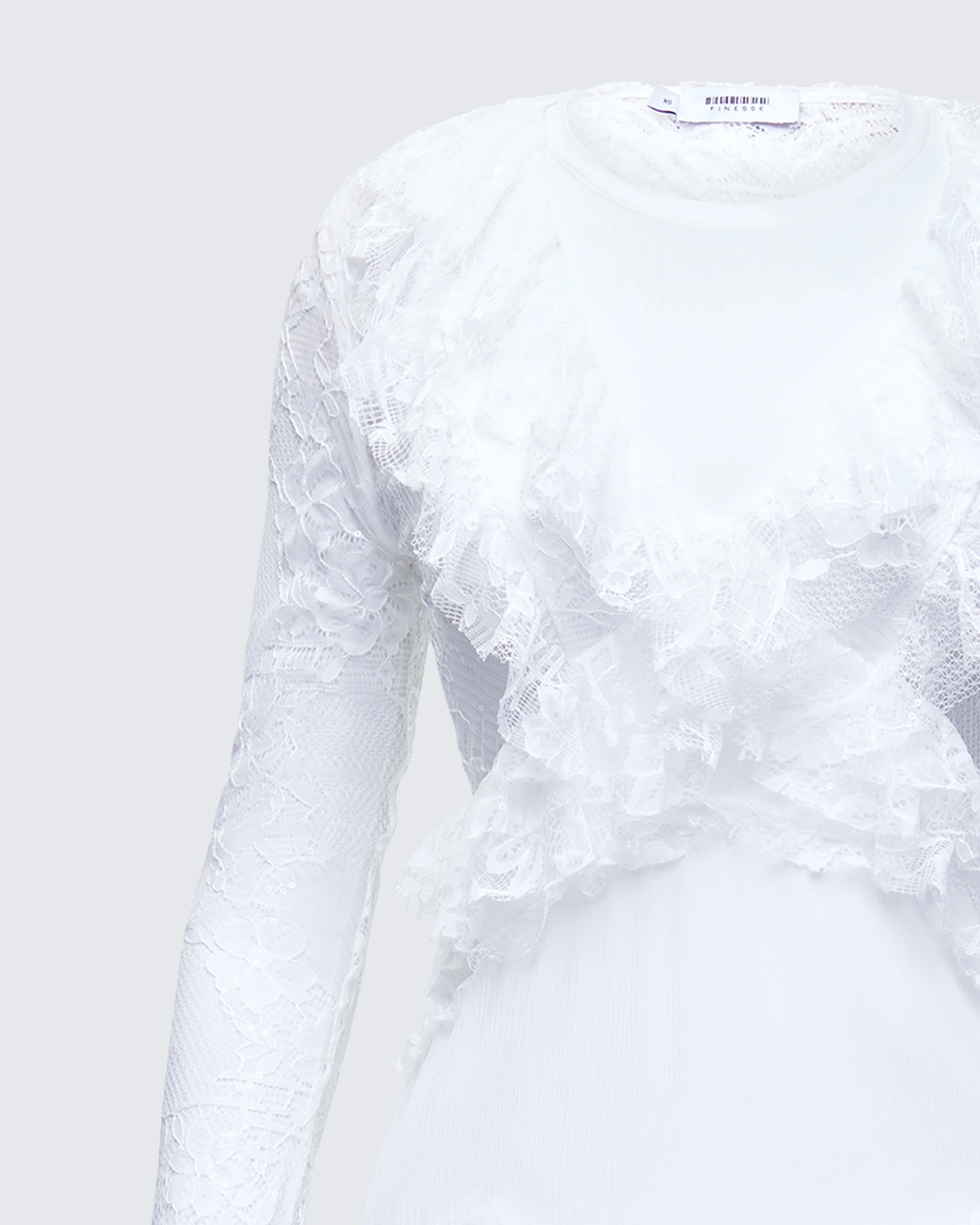 Lulea White Lace Ruffle Trim Mini Dress