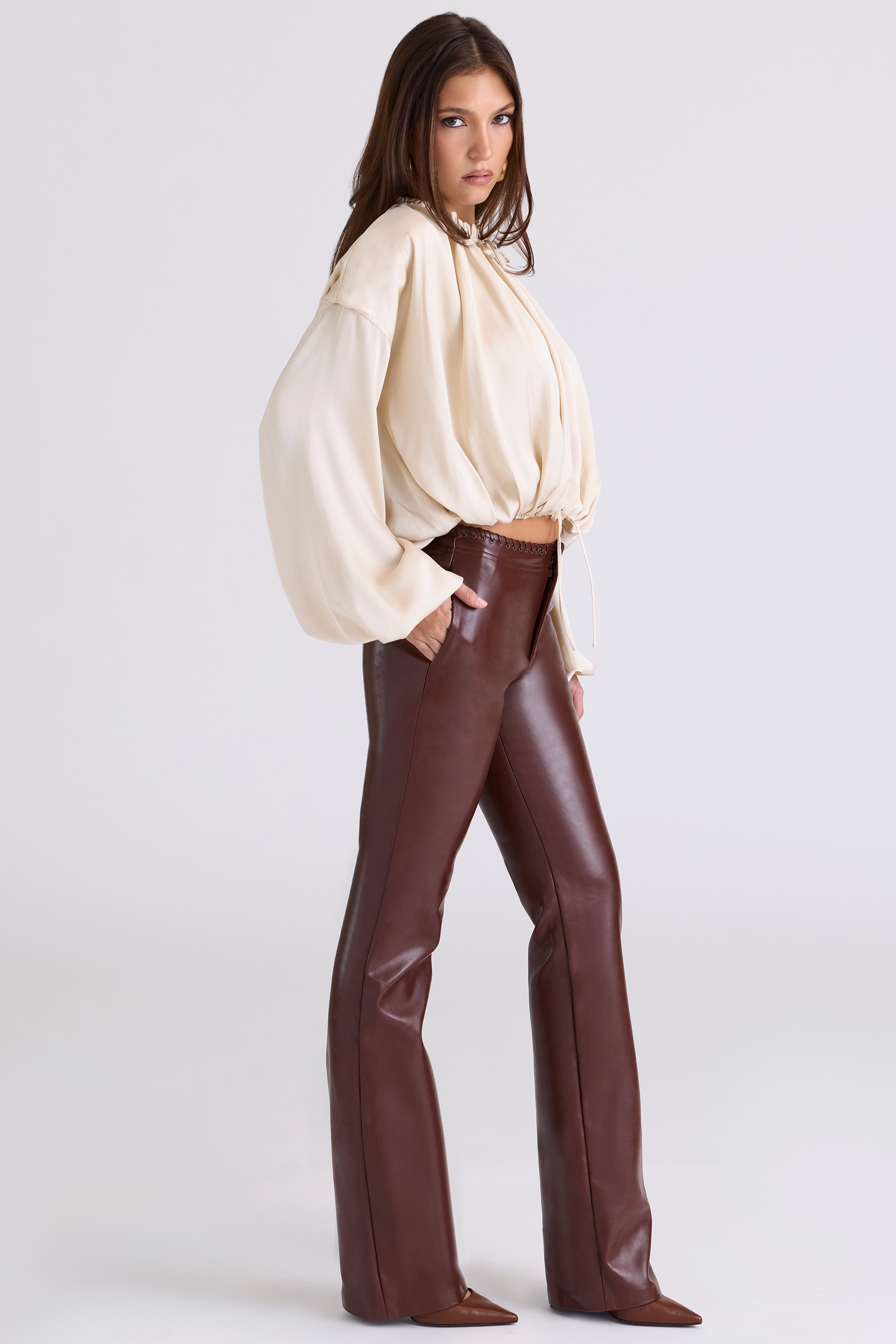 Chocolate Vegan Leather Trousers