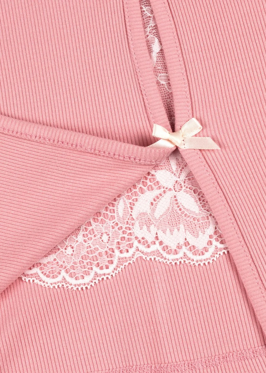 Ribbed Lace-Trim Bow Top