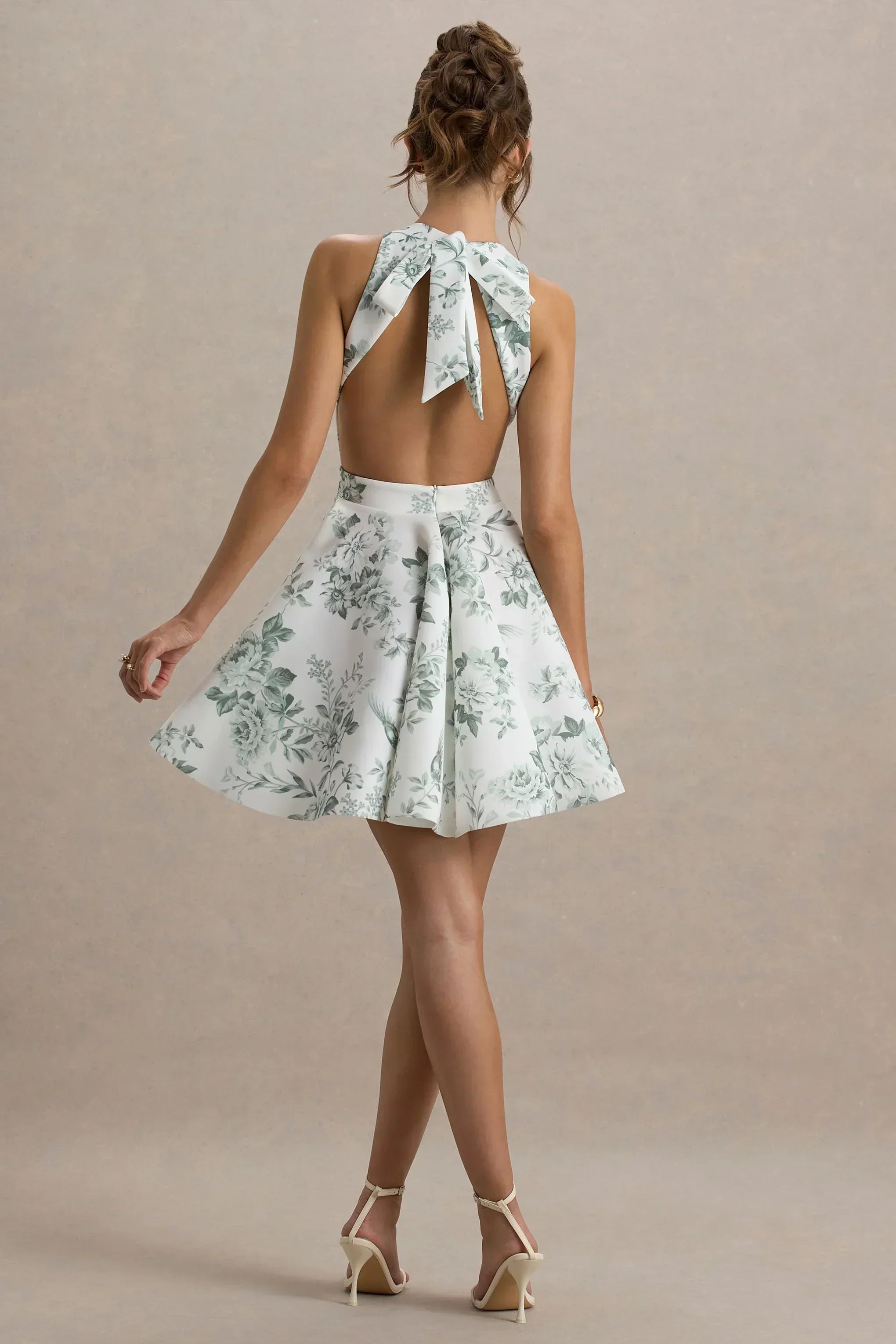 Waverly | Green Porcelain Print Racer-Neck Sleeveless Skater Mini Dress
