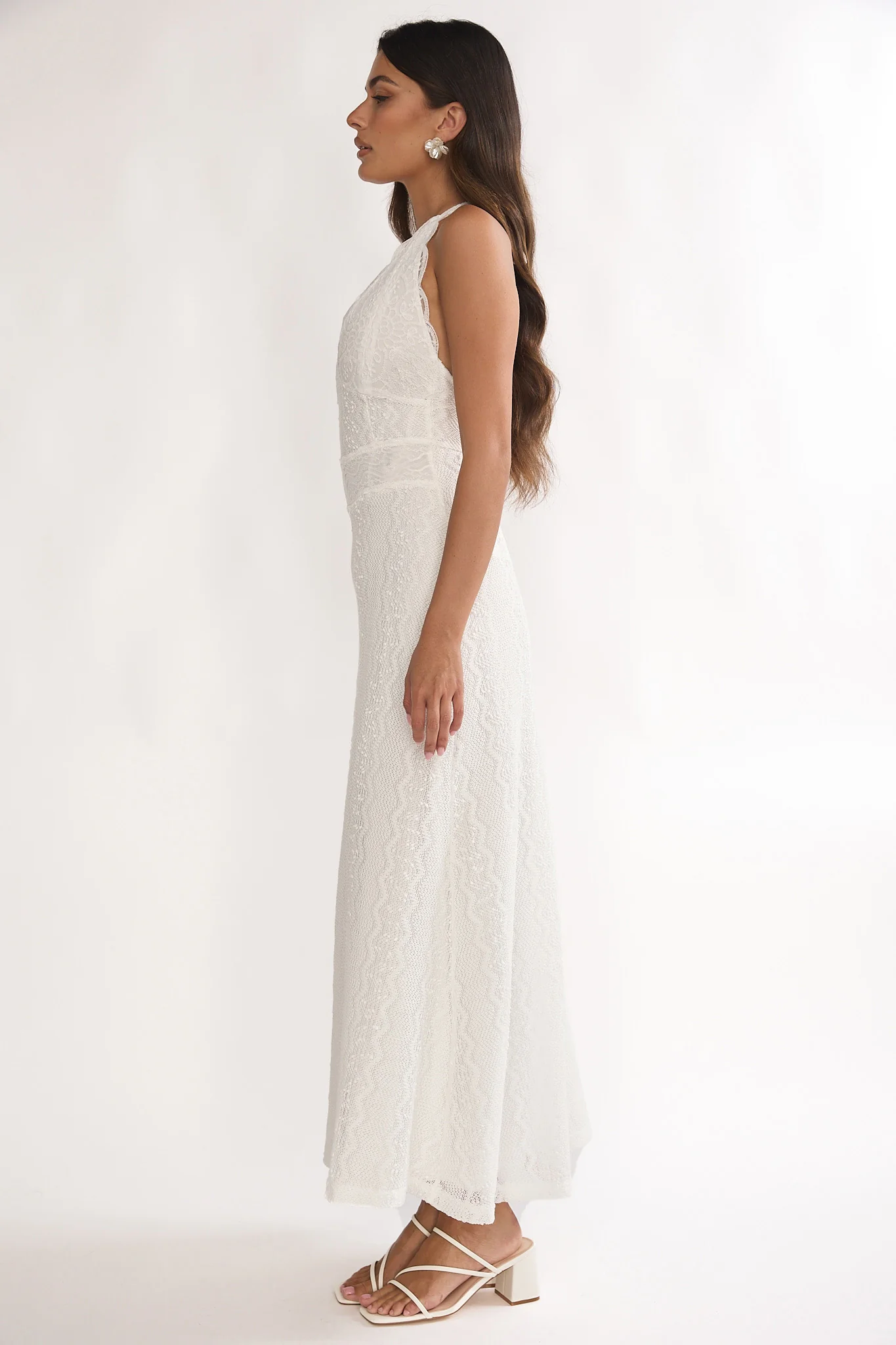 Beaucoup Lace Overlay Halterneck Maxi Dress Cream - luluinthesky