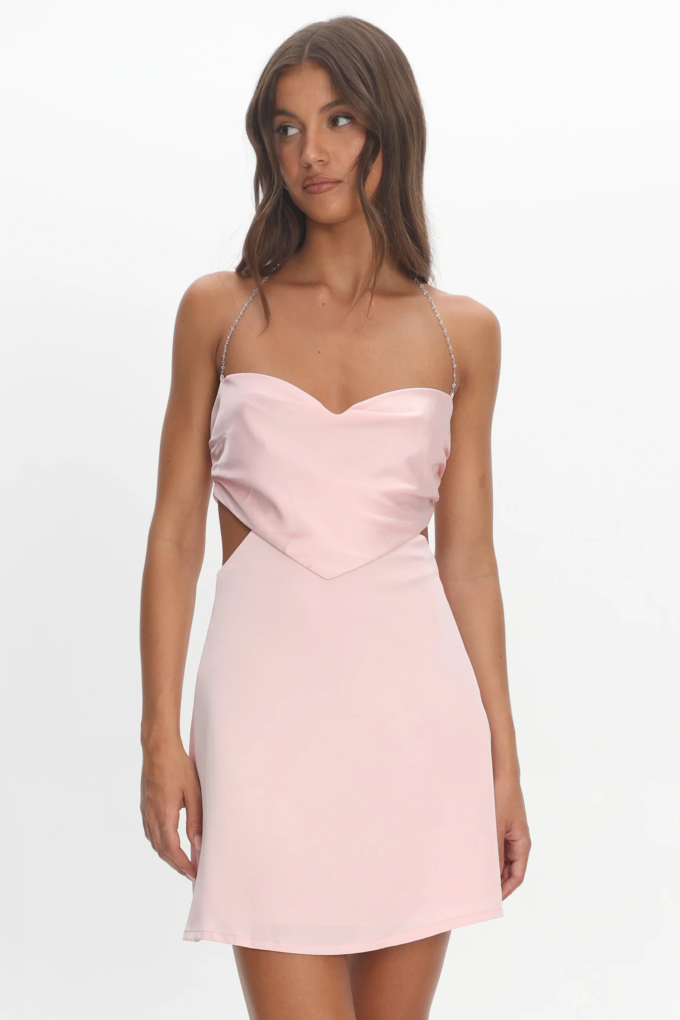 Keke Bead Strap Cut-Out Mini Dress Blush - luluinthesky
