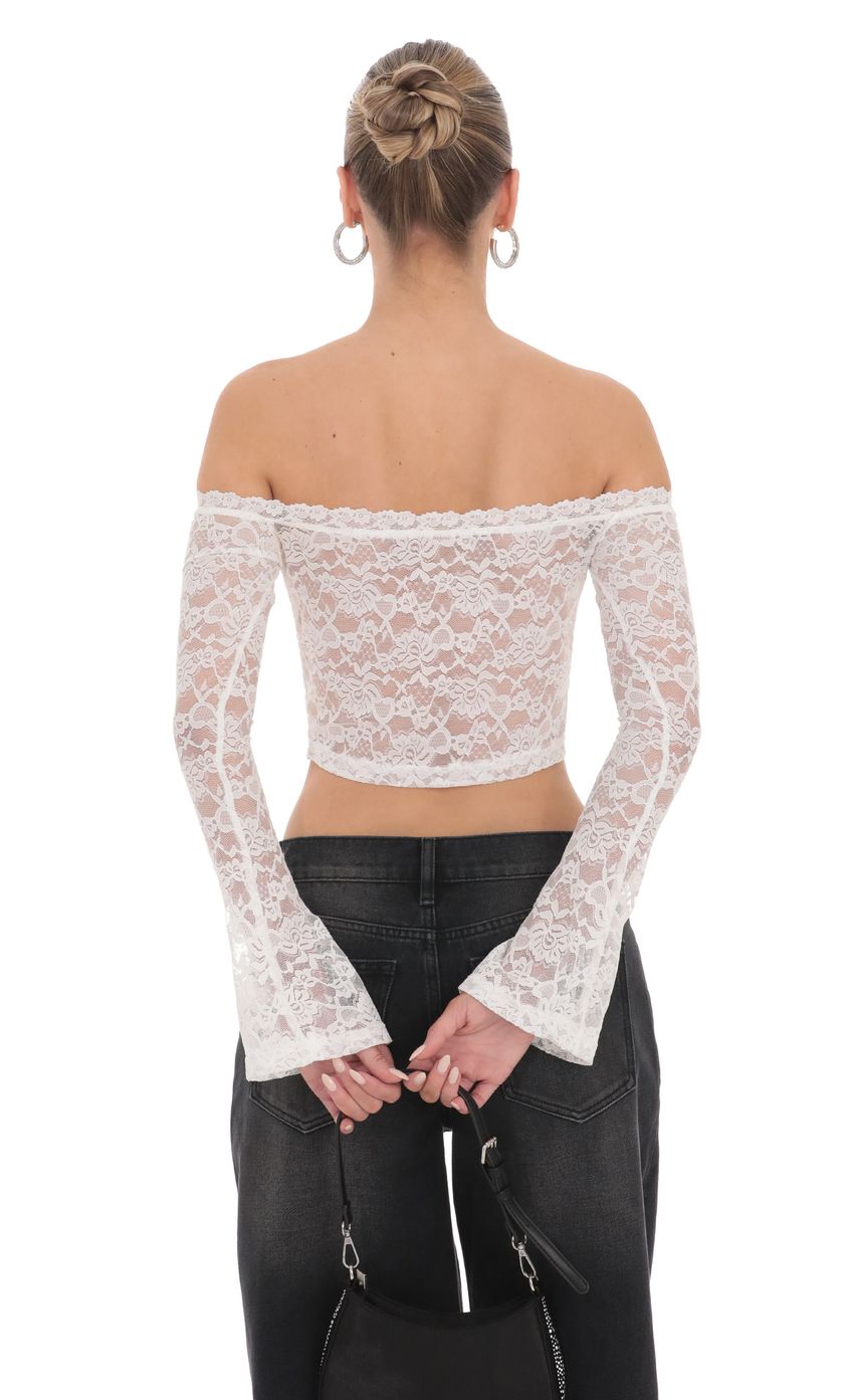 Off Shoulder Sheer Lace Top in White