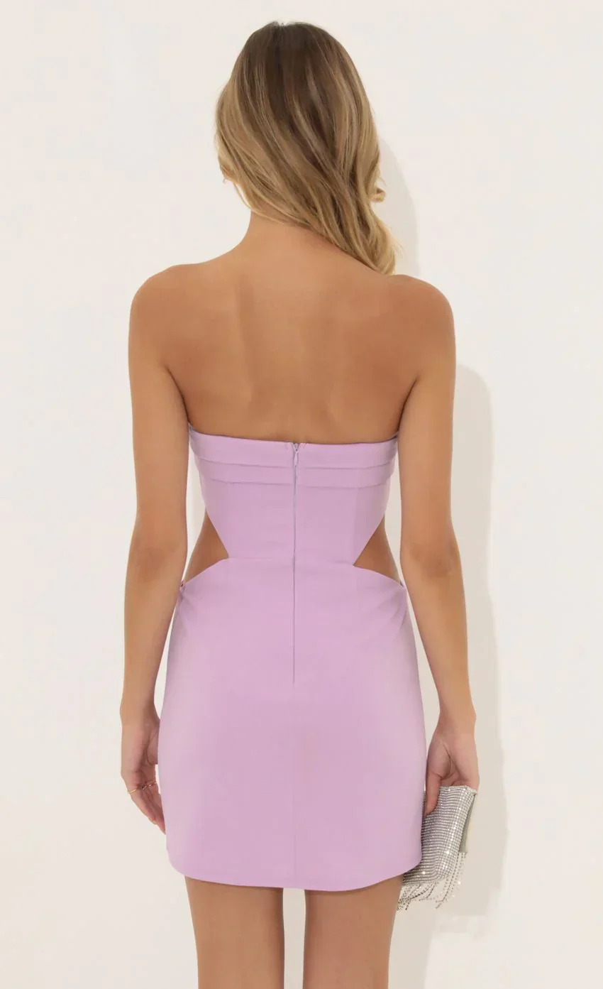 Crepe Corset Cutout Dress in Purple