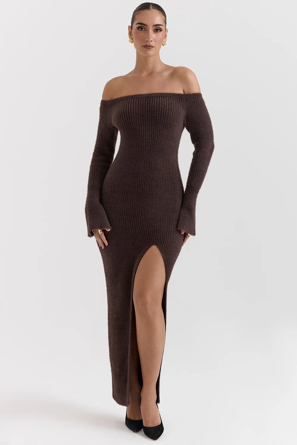 Espresso Knit Off Shoulder Dress
