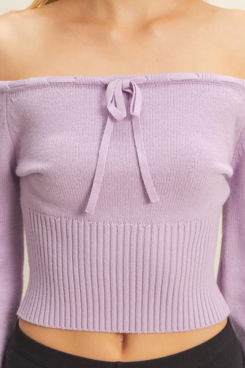 Off-The-Shoulder Tie-Front Sweater Top
