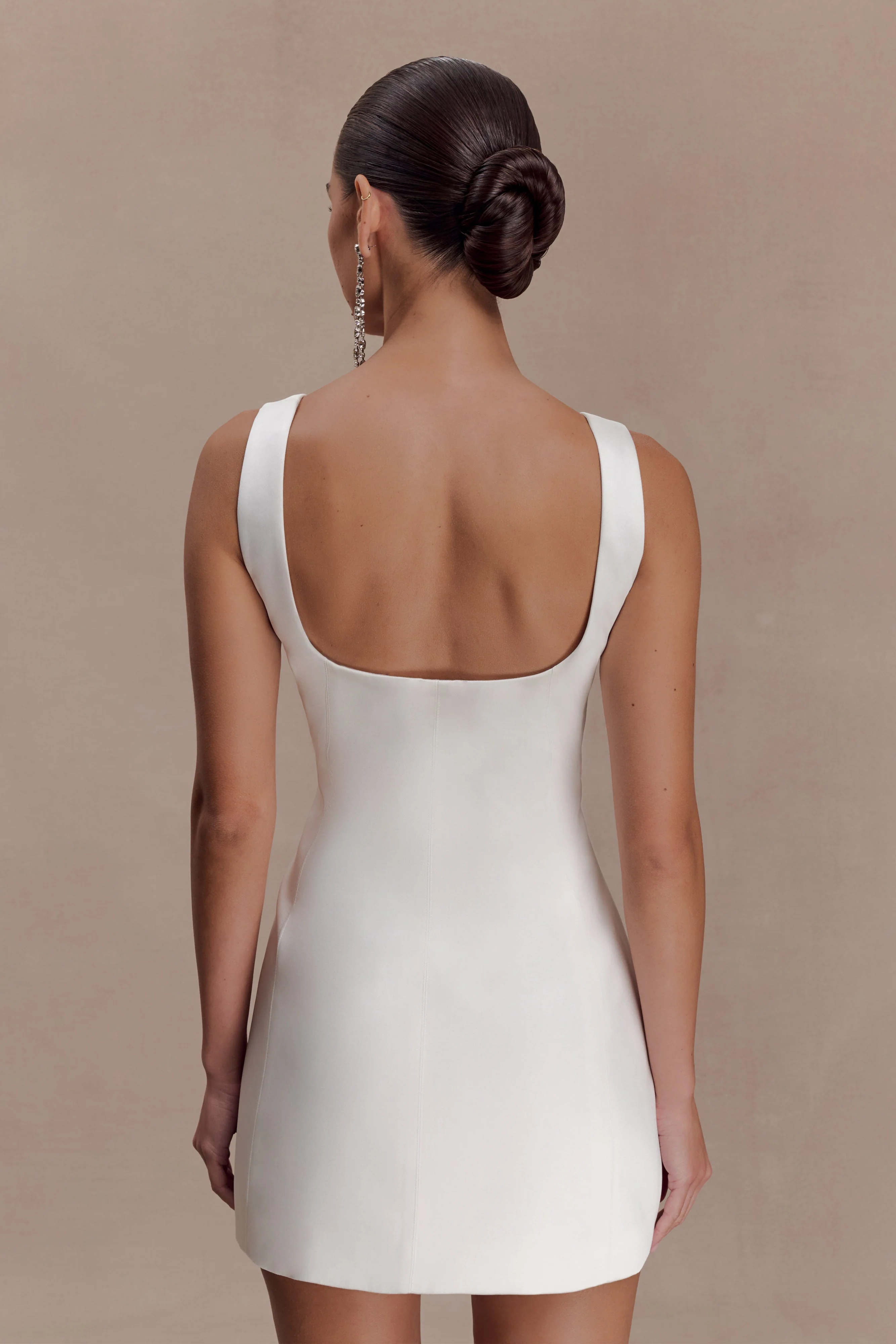 Beth Satin Mini Dress - White - luluinthesky
